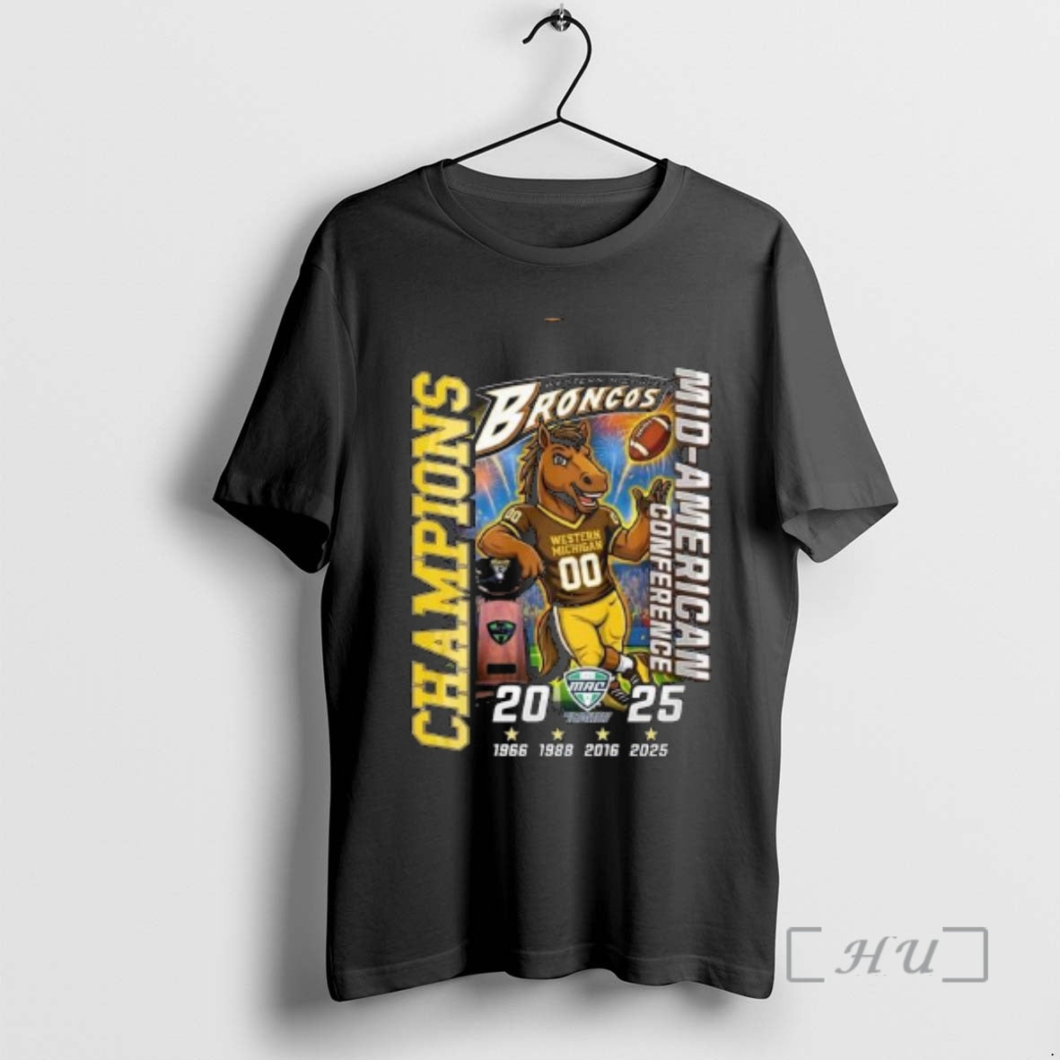 Officials Western Michigan Broncos Champions Mid American Conference 1966 2025 Mascot Circle Black Premium - T-Shirt, Sweatshirt, Hoodie