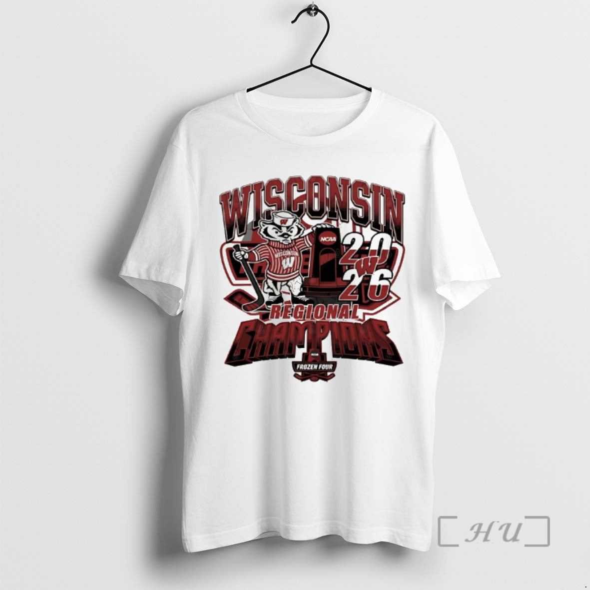 Officials Wisconsin Badgers 2026 Ncaa Mens Hockey Regional Champions Mascot Trophy Premium T Shirts Sweater - T-Shirt, Sweatshirt, Hoodie