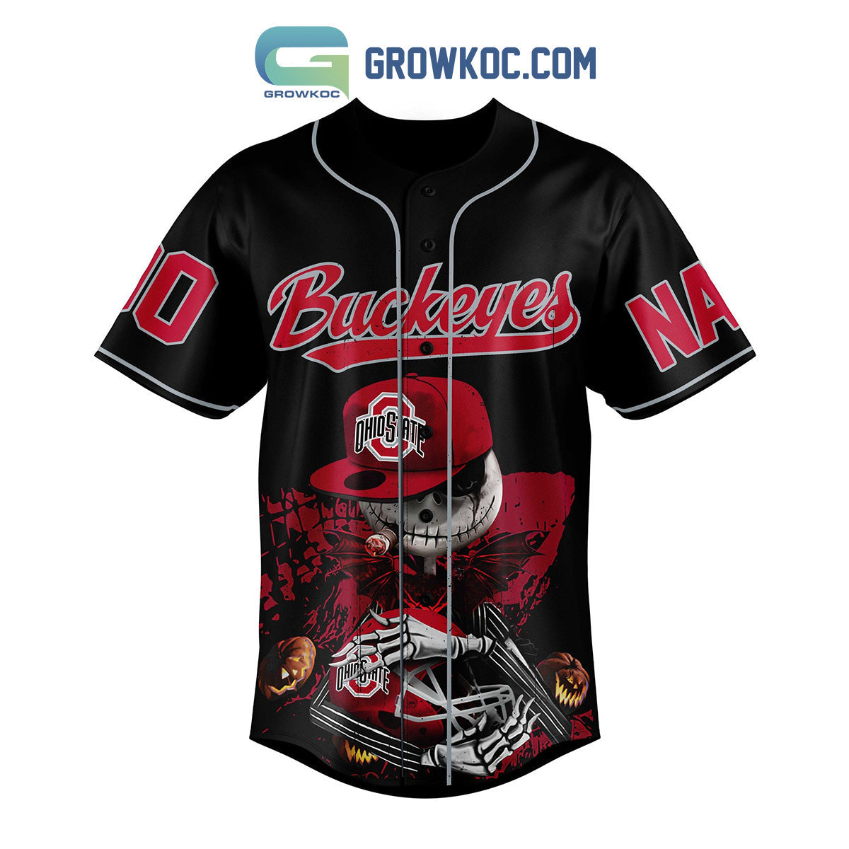 Ohio State Fear The Buckeyes Jack Skellington Halloween Personalized Baseball Jersey baseball jersey product view 2