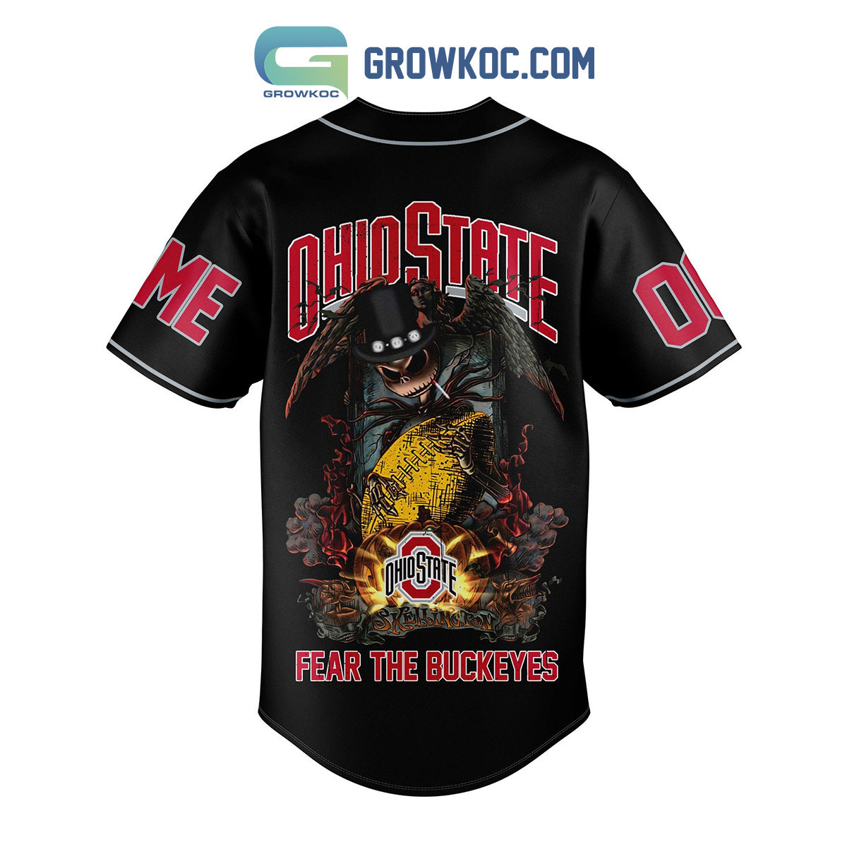 Ohio State Fear The Buckeyes Jack Skellington Halloween Personalized Baseball Jersey baseball jersey product view 3
