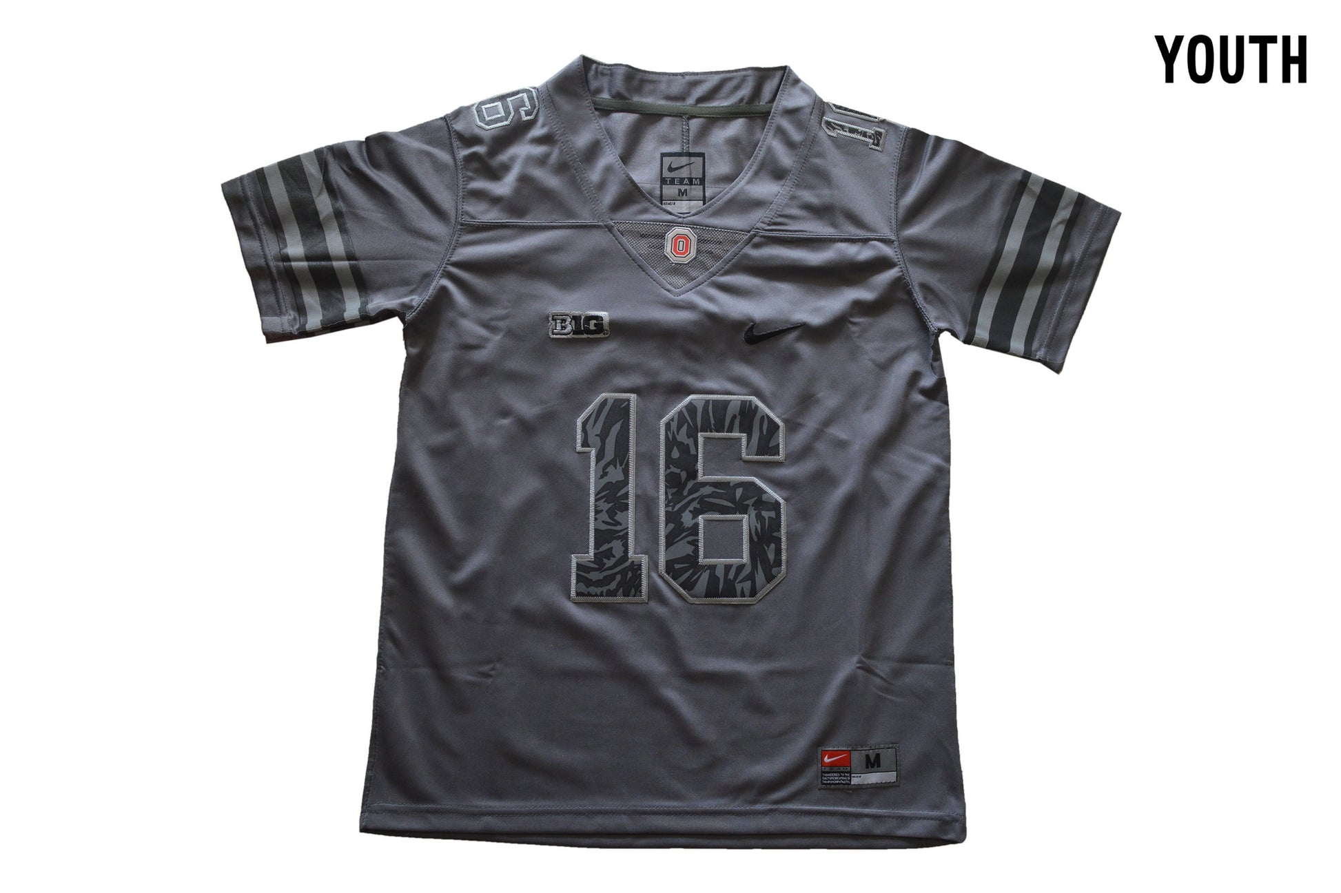 Ohio Pattern Dark Gray Youth 16 Front College Football Jersey football jersey product view 1