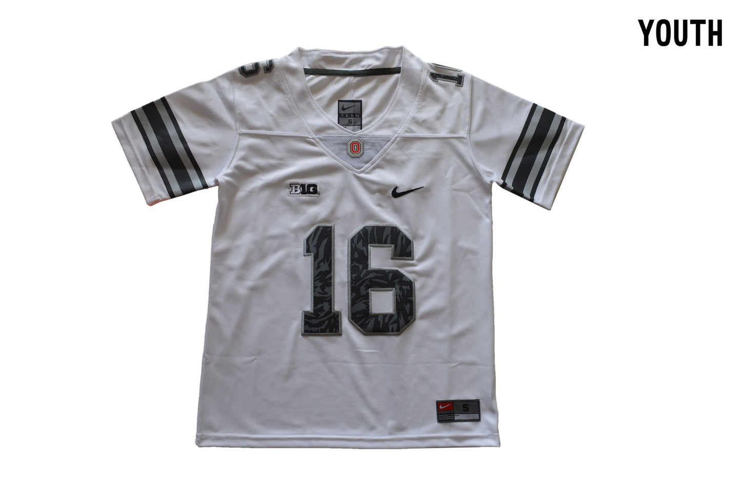 Ohio Pattern White Youth 16 Front College Football Jersey football jersey product view 1