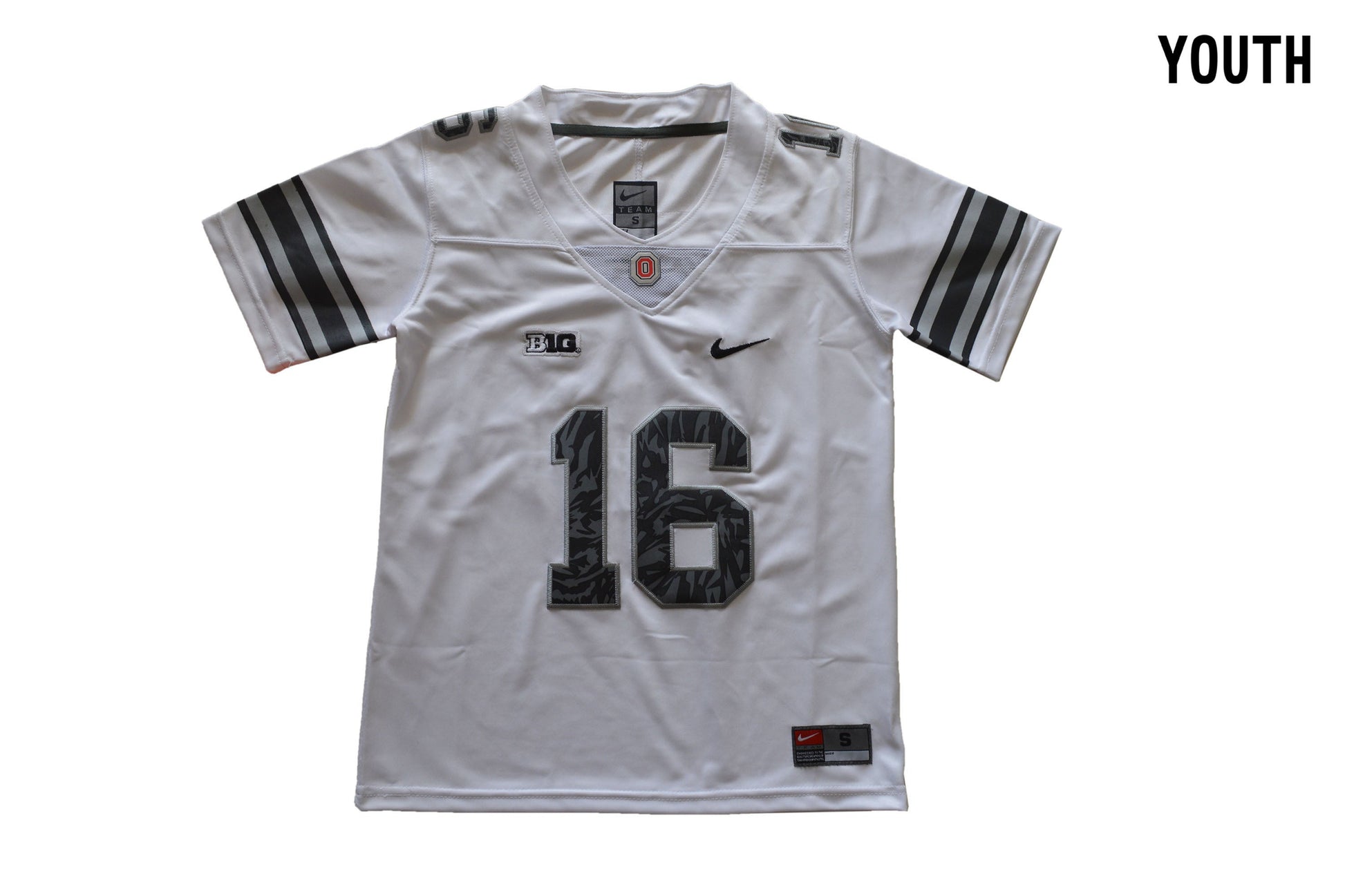 Ohio Pattern White Youth 16 Front College Football Jersey football jersey product view 1