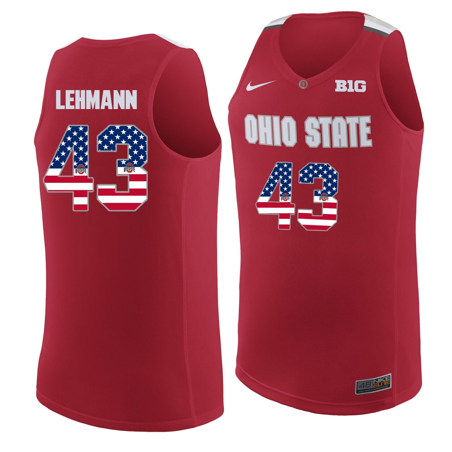 Ohio State Lehmann 43 Scarlet.1jpg College Football Jersey football jersey product view 1