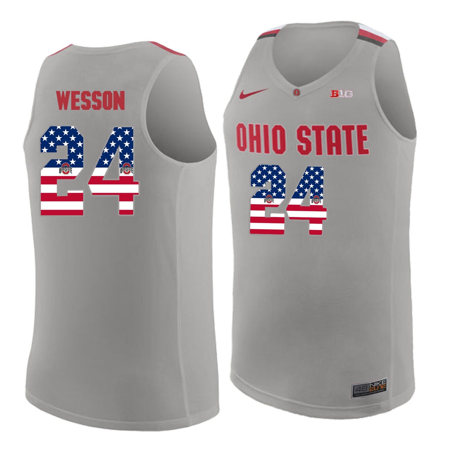 Ohio State Wesson 24 Gray.1jpg College Football Jersey football jersey product view 1
