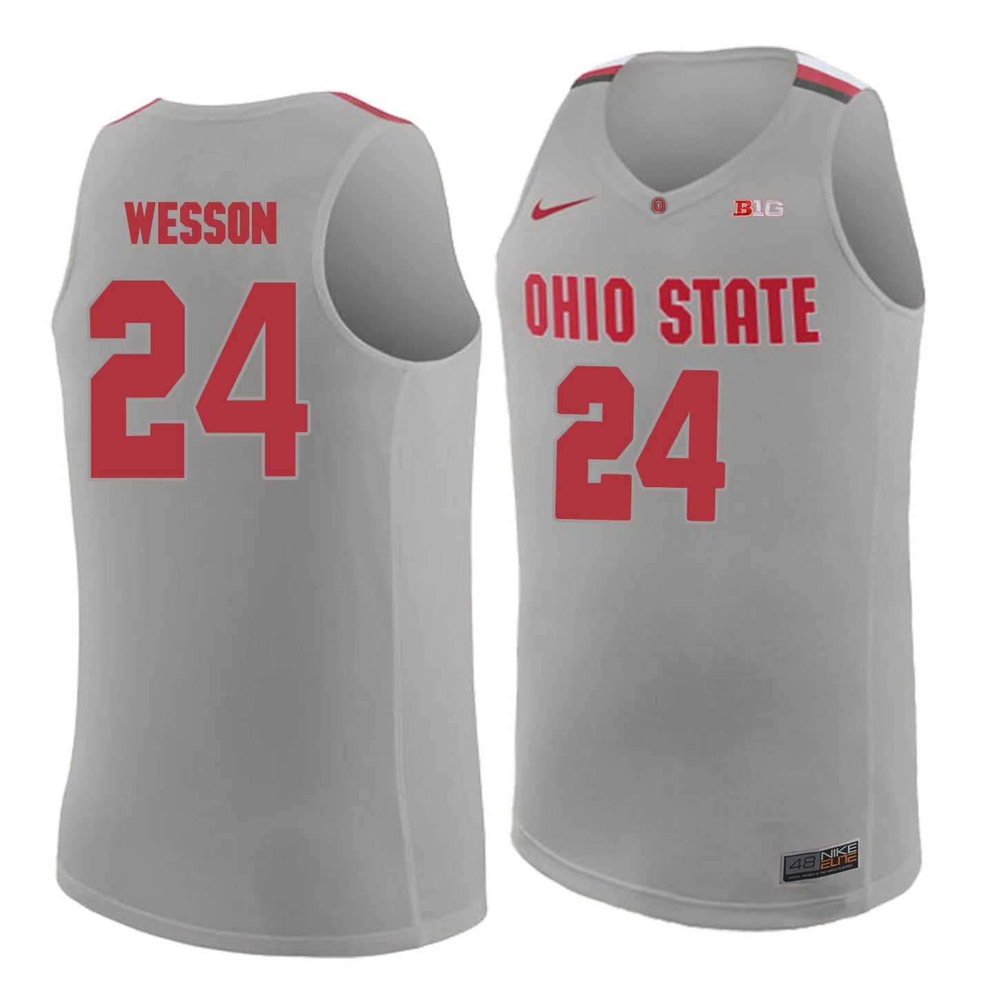 Ohio State Wesson 24 Gray.2jpg College Football Jersey football jersey product view 1