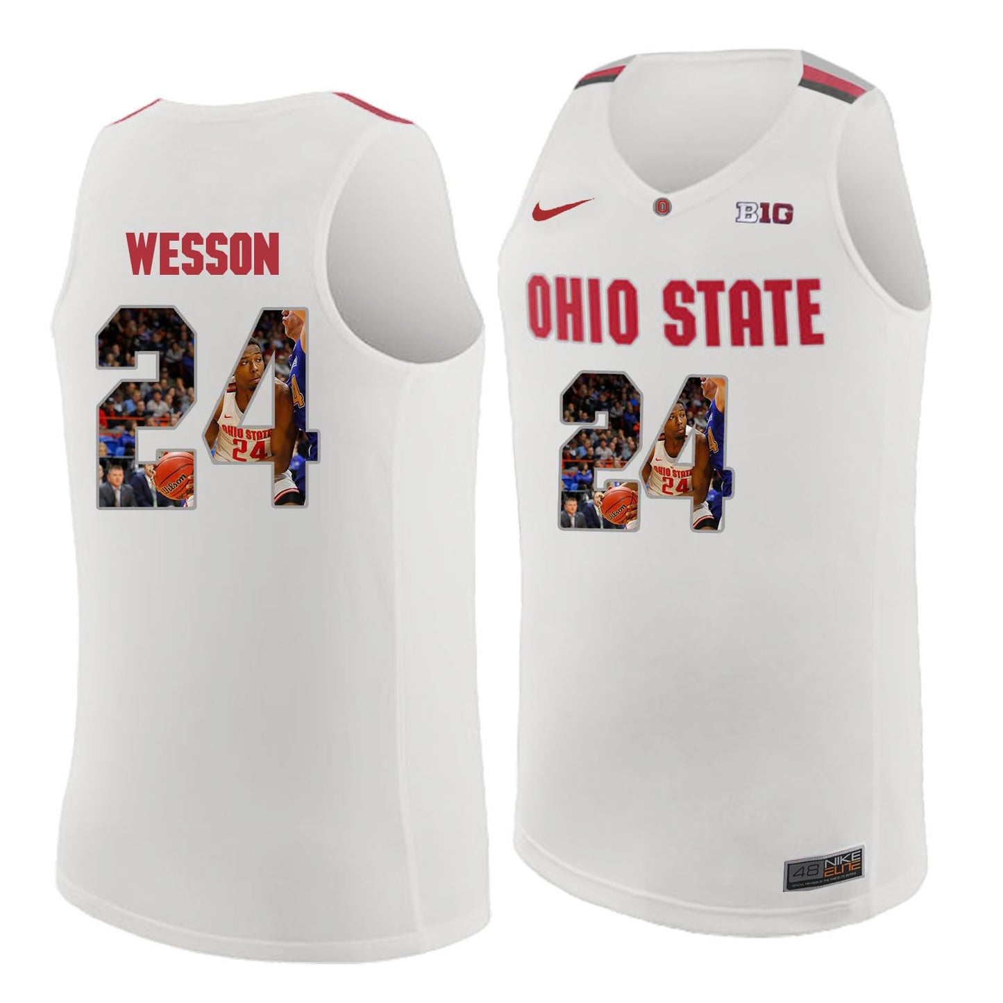 Ohio State Wesson 24 white College Football Jersey football jersey product view 1