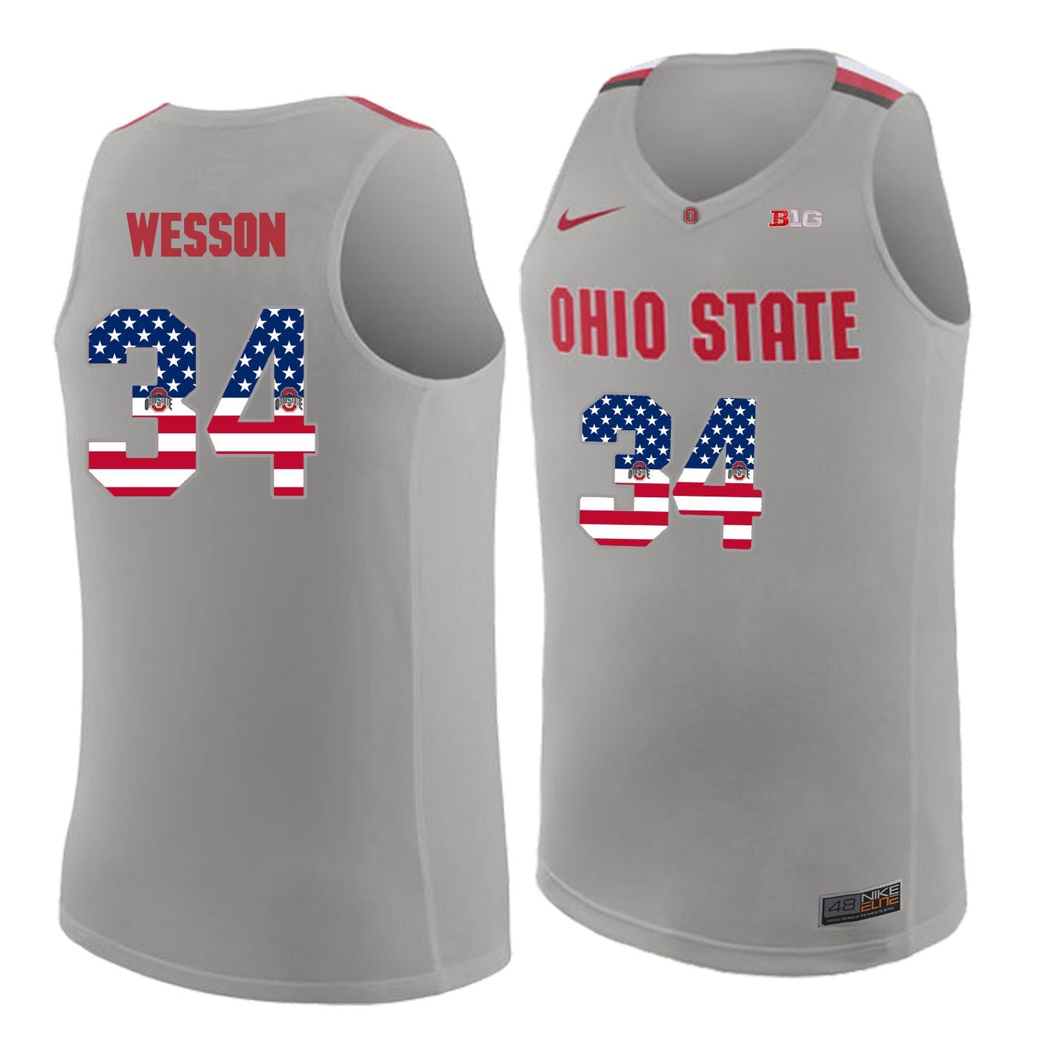 Ohio State Wesson 34 Gray.1jpg College Football Jersey football jersey product view 1