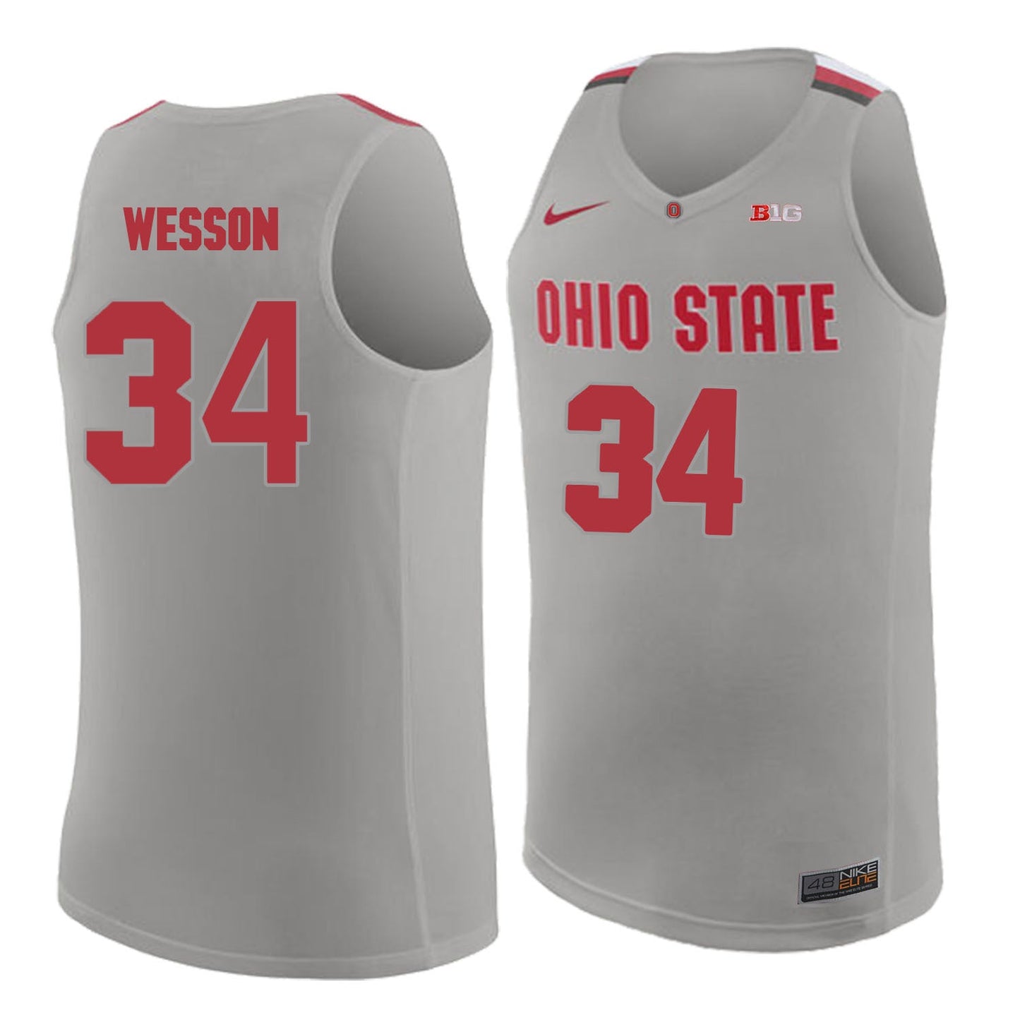 Ohio State Wesson 34 Gray.2jpg College Football Jersey football jersey product view 1