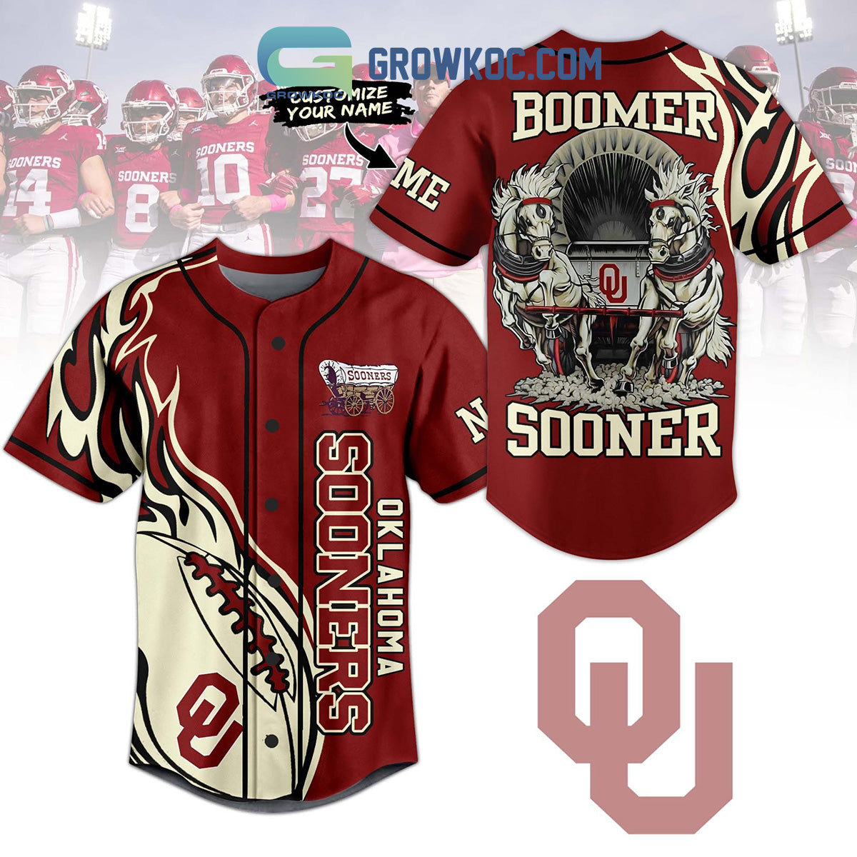 Oklahoma Sooners Schooner Personalized Baseball Jersey baseball jersey product view 1