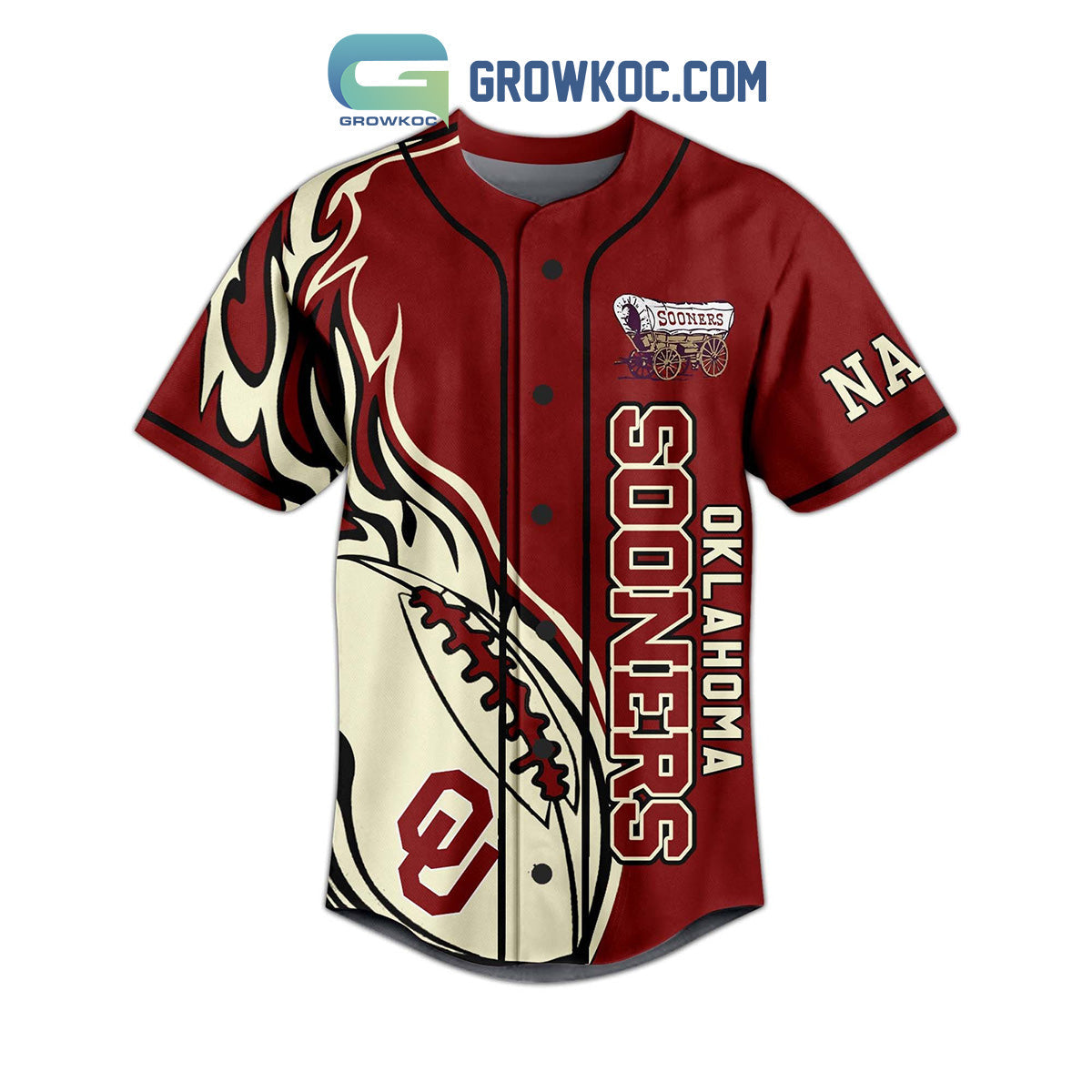 Oklahoma Sooners Schooner Personalized Baseball Jersey baseball jersey product view 2