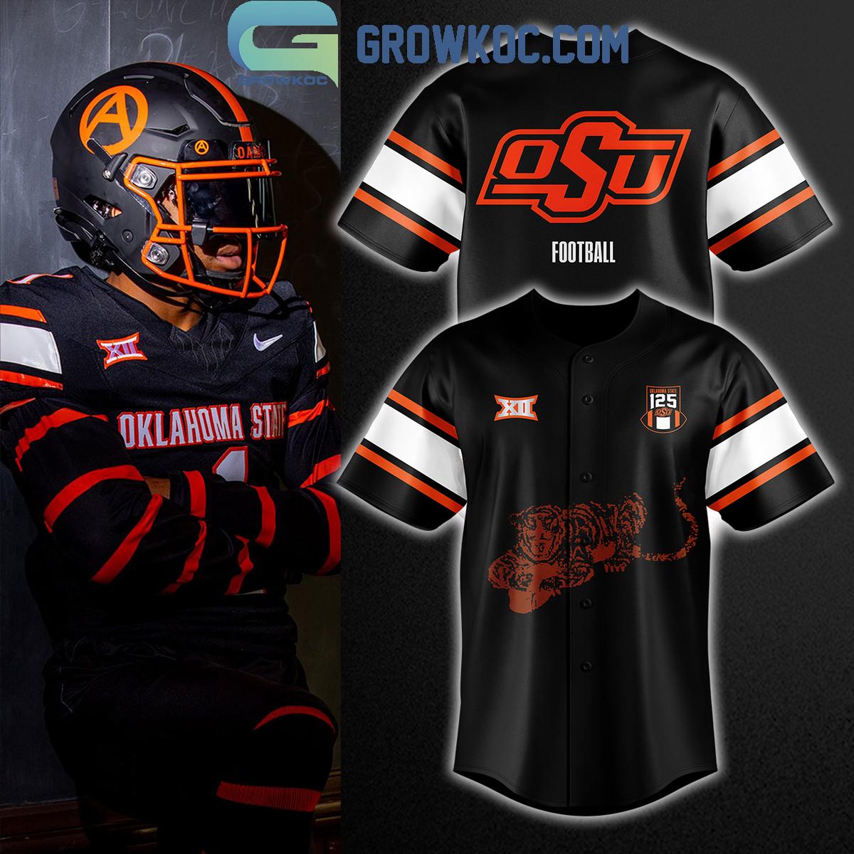 Oklahoma State Cowboys Football 125th Anniversary Throwback Baseball Jersey football jersey product view 1