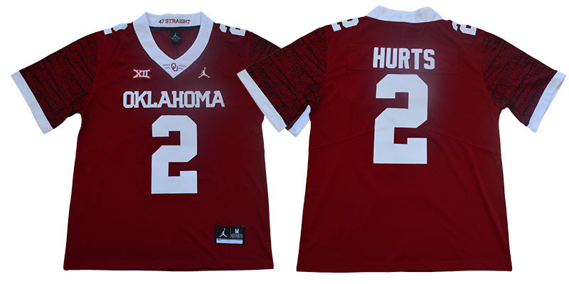 Oklahoma 2 Hurts Red College Football Jersey football jersey product view 1