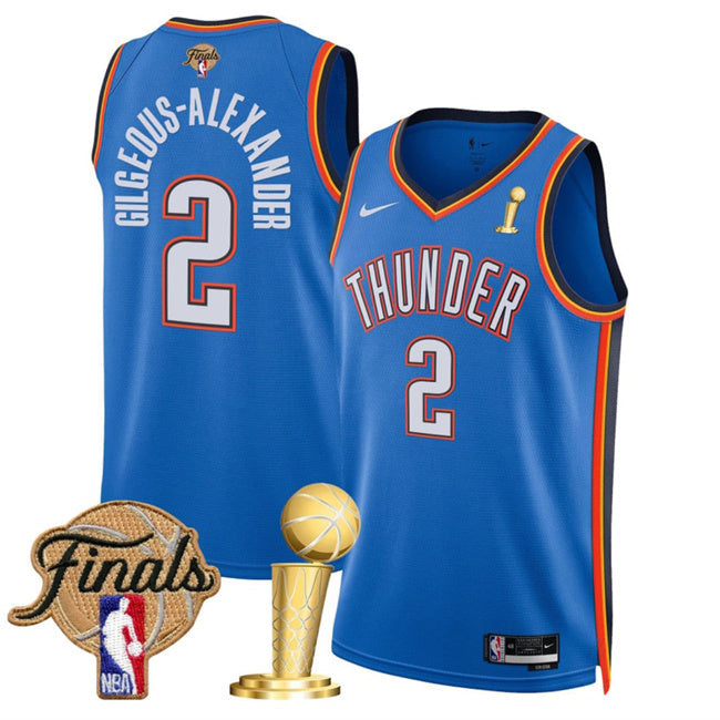 Oklahoma City Thunder #2 Shai Gilgeous-Alexander Blue 2025 Finals Patch And Finals Basketball Jersey basketball jersey product view 1