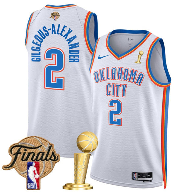 Oklahoma City Thunder #2 Shai Gilgeous-Alexander White 2025 Finals Patch And Finals Basketball Jersey basketball jersey product view 1