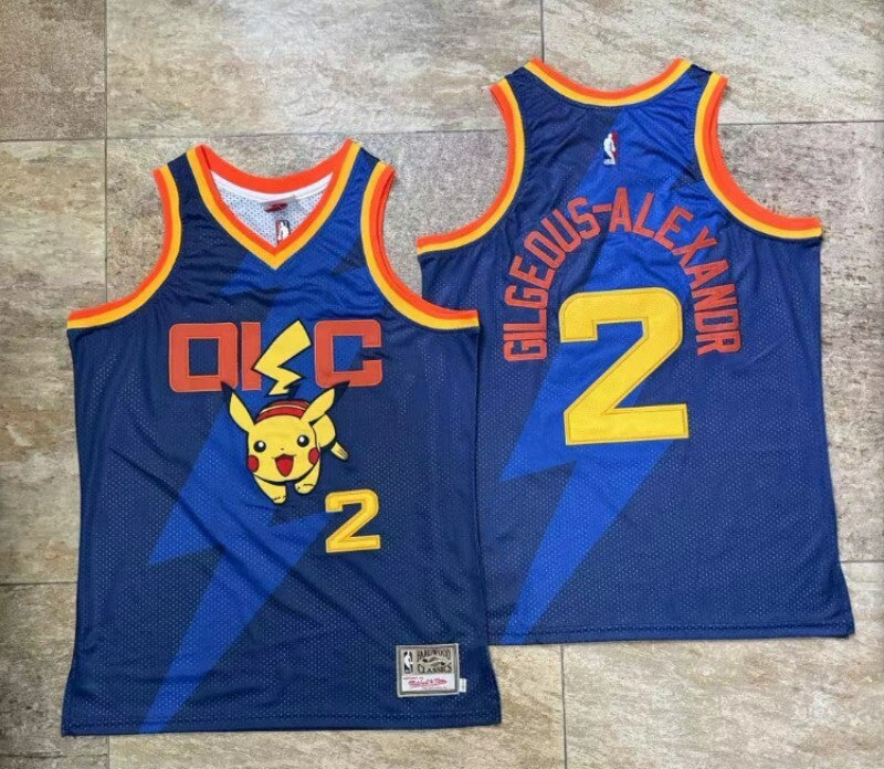 Oklahoma City Thunder #2 Shai Gilgeous-Alexander mitchell&ness Collaboration Thunder ２ # - Blue Embroidered Jersey basketball jersey product view 1