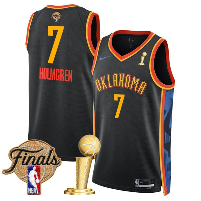Oklahoma City Thunder #7 Chet Holmgren Black 2025 Finals Patch And Finals Champions Basketball Jersey basketball jersey product view 1