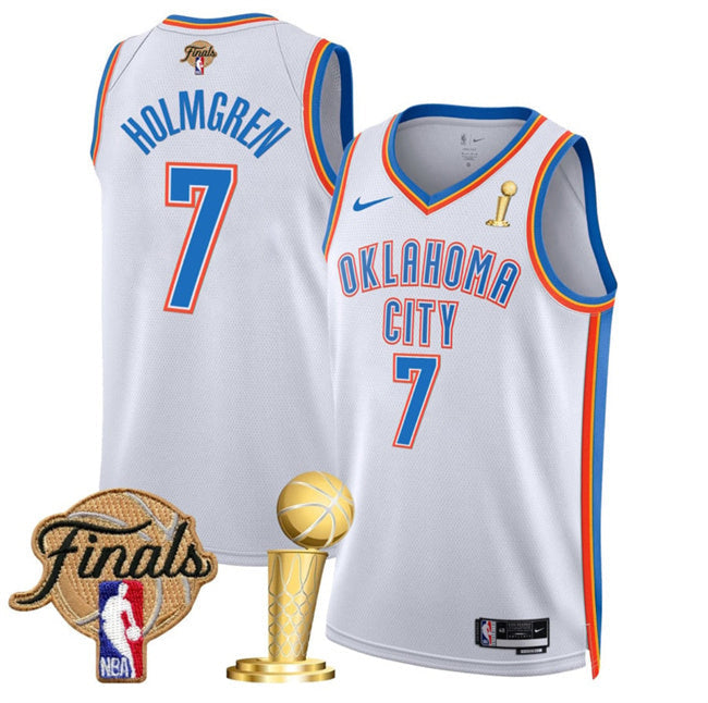 Oklahoma City Thunder #7 Chet Holmgren White 2025 Finals Patch And Finals Basketball Jersey basketball jersey product view 1