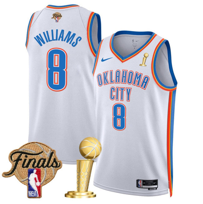 Oklahoma City Thunder #8 Jalen Williams White 2025 Finals Patch And Finals Champions Basketball Jersey basketball jersey product view 1