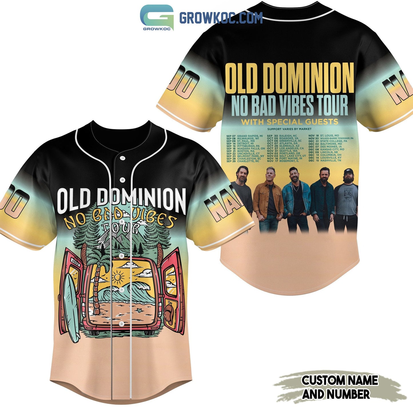Ola Dominion No Bad Vibes Tour Personalized Baseball Jersey baseball jersey product view 1