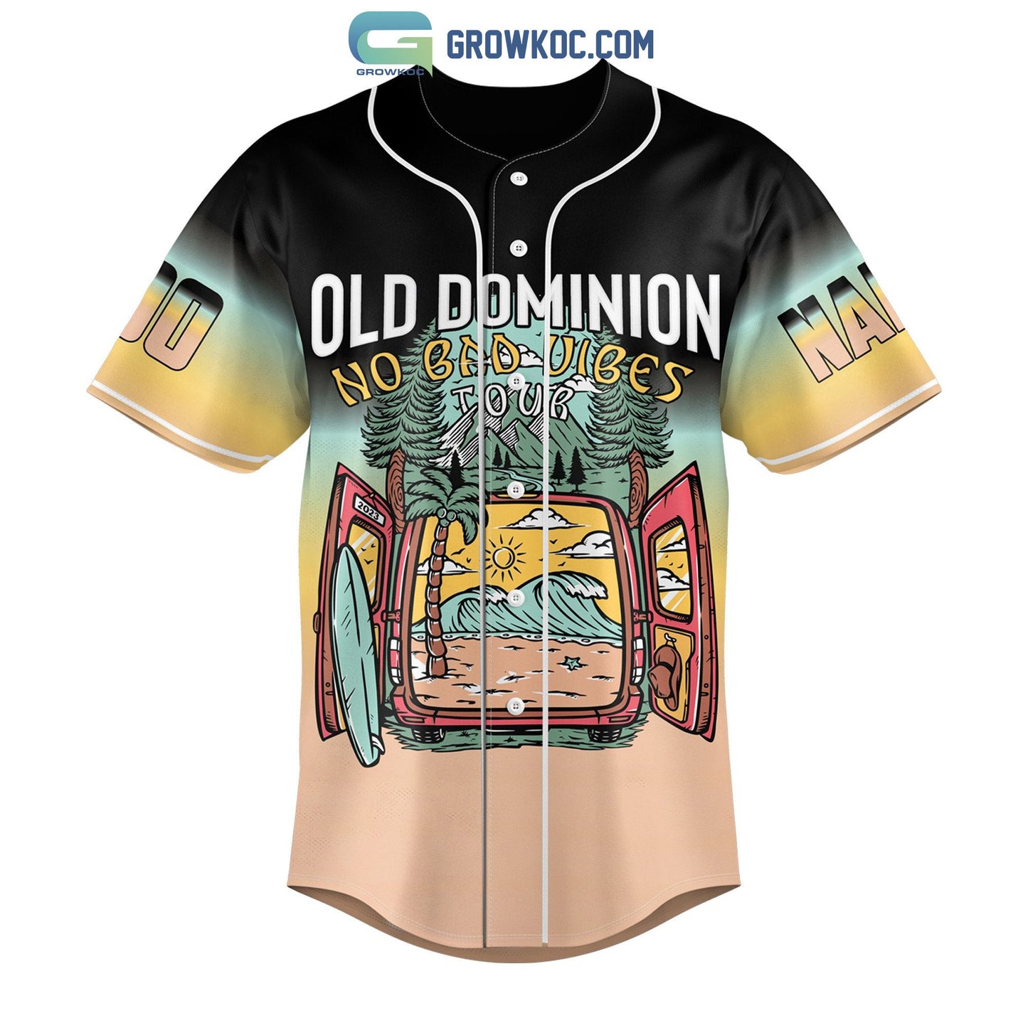 Ola Dominion No Bad Vibes Tour Personalized Baseball Jersey baseball jersey product view 2