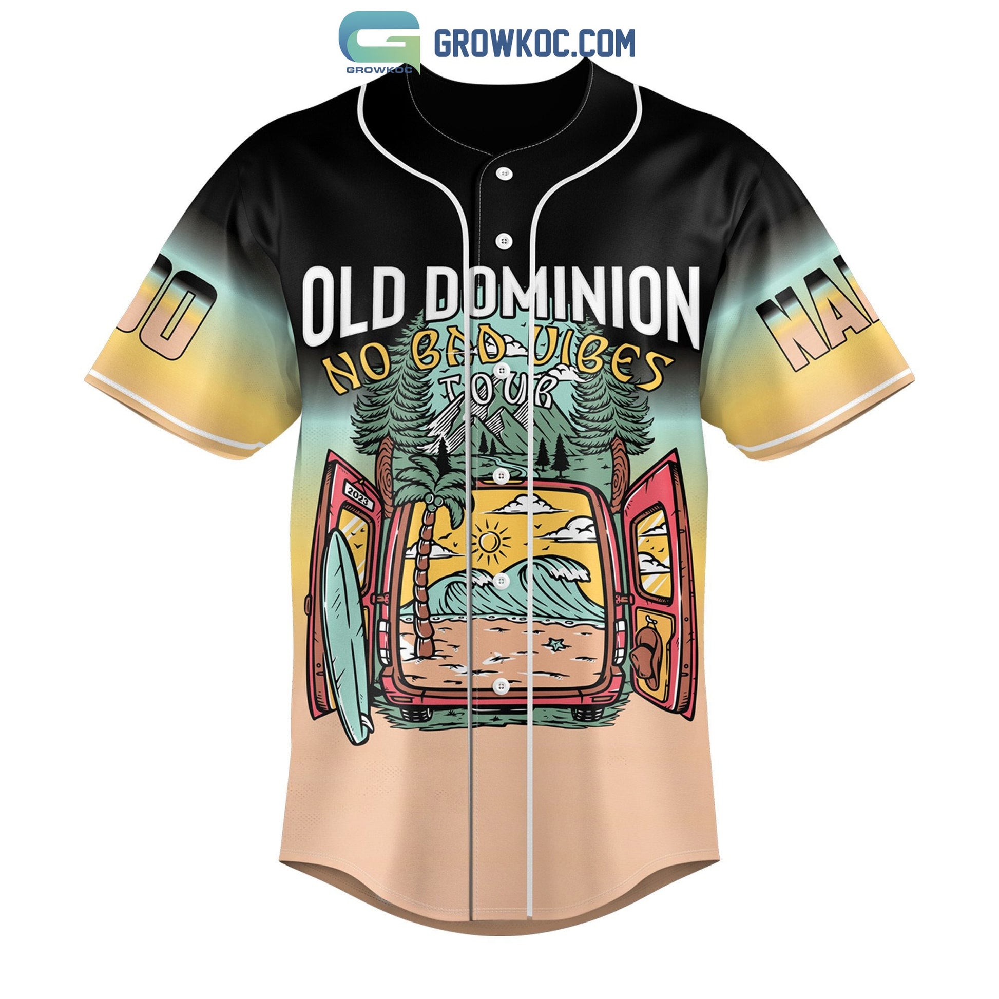 Ola Dominion No Bad Vibes Tour Personalized Baseball Jersey baseball jersey product view 2