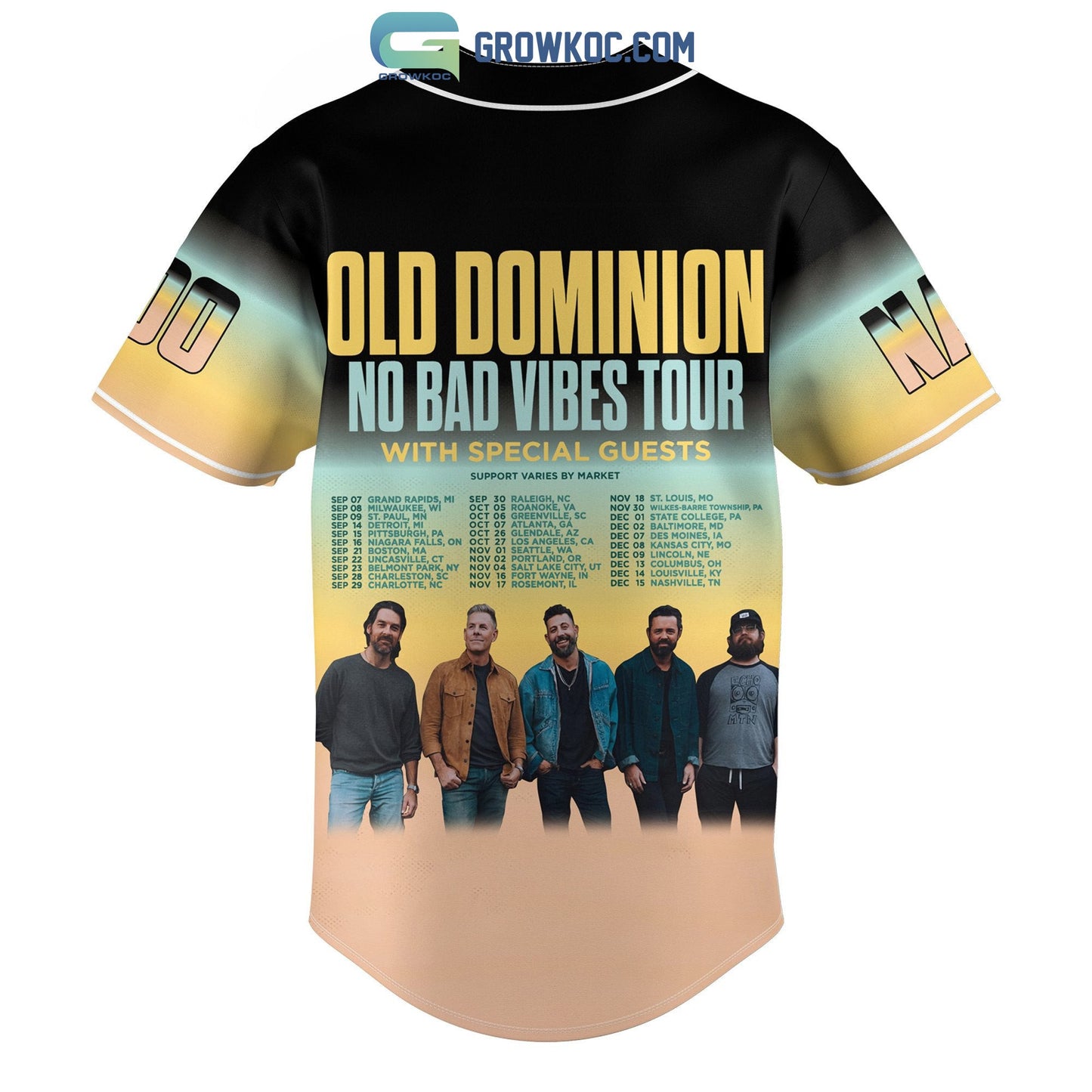 Ola Dominion No Bad Vibes Tour Personalized Baseball Jersey baseball jersey product view 3