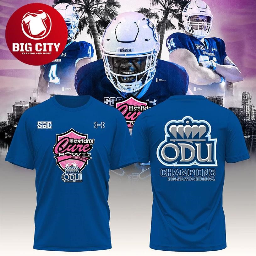 Old Dominion Monarchs 2025 Staffdna Cure Bowl Champions Two Sided Shirt Unisex T-shirt, Sweatshirt, Hoodie, Long Sleeve Tee - T-Shirt, Sweatshirt, Hoodie