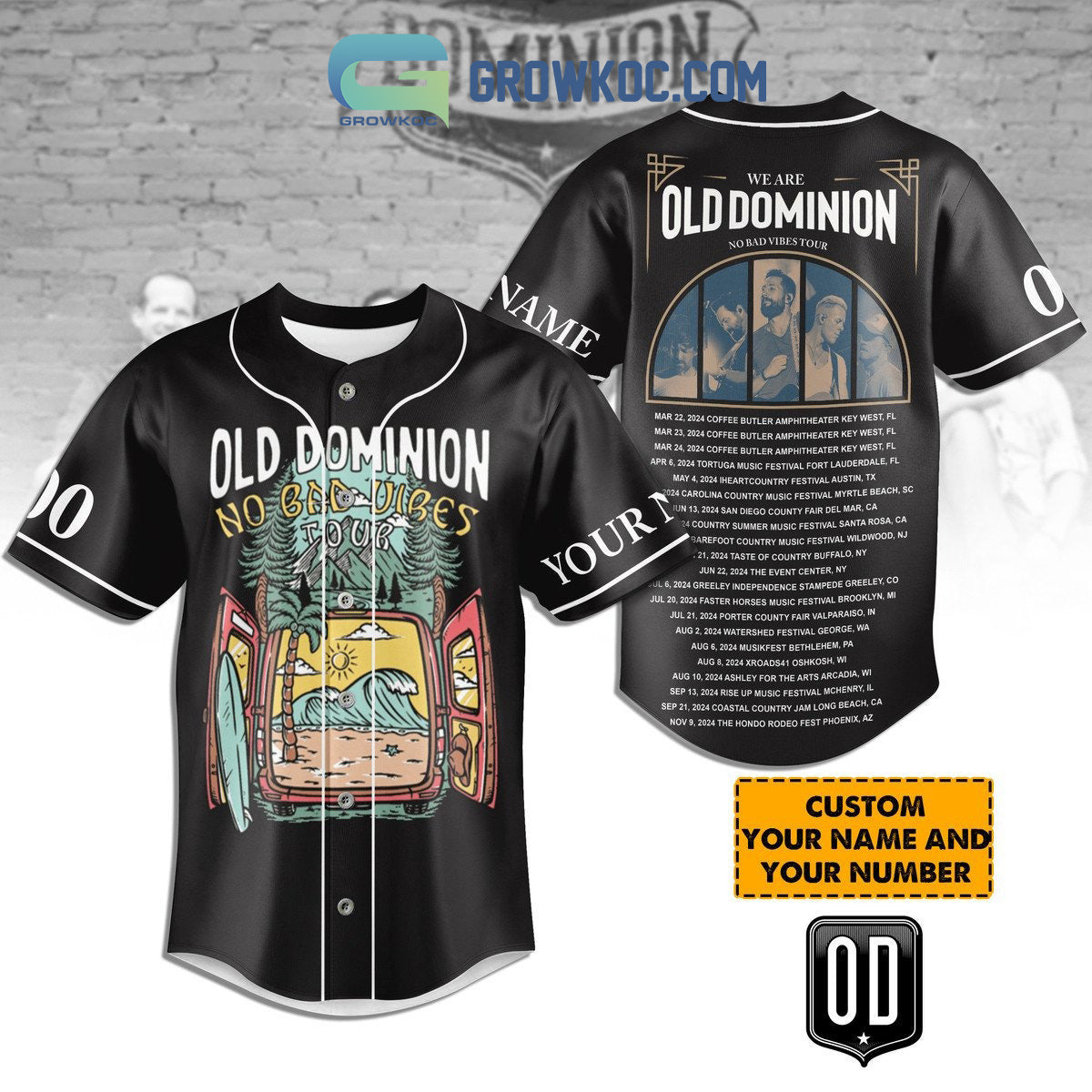 Old Dominion No Bad Vibes Tour Personalized Baseball Jersey baseball jersey product view 1