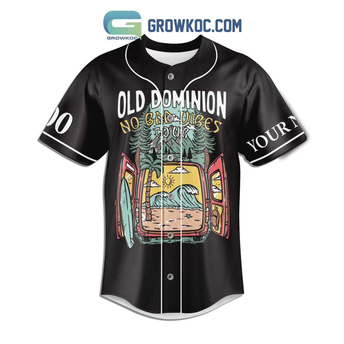 Old Dominion No Bad Vibes Tour Personalized Baseball Jersey baseball jersey product view 2