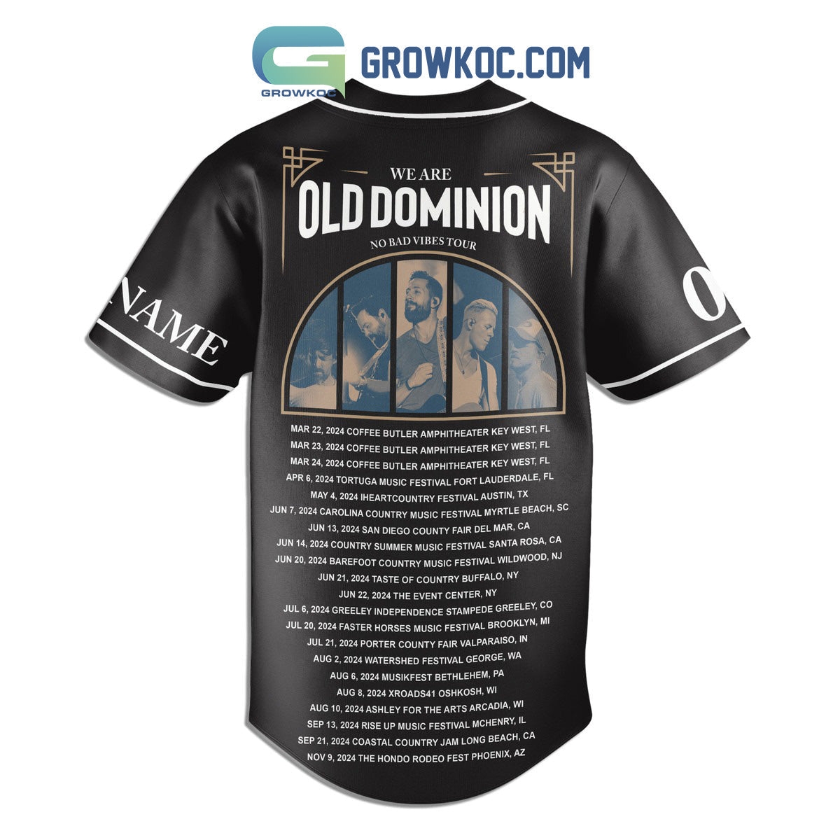Old Dominion No Bad Vibes Tour Personalized Baseball Jersey baseball jersey product view 3