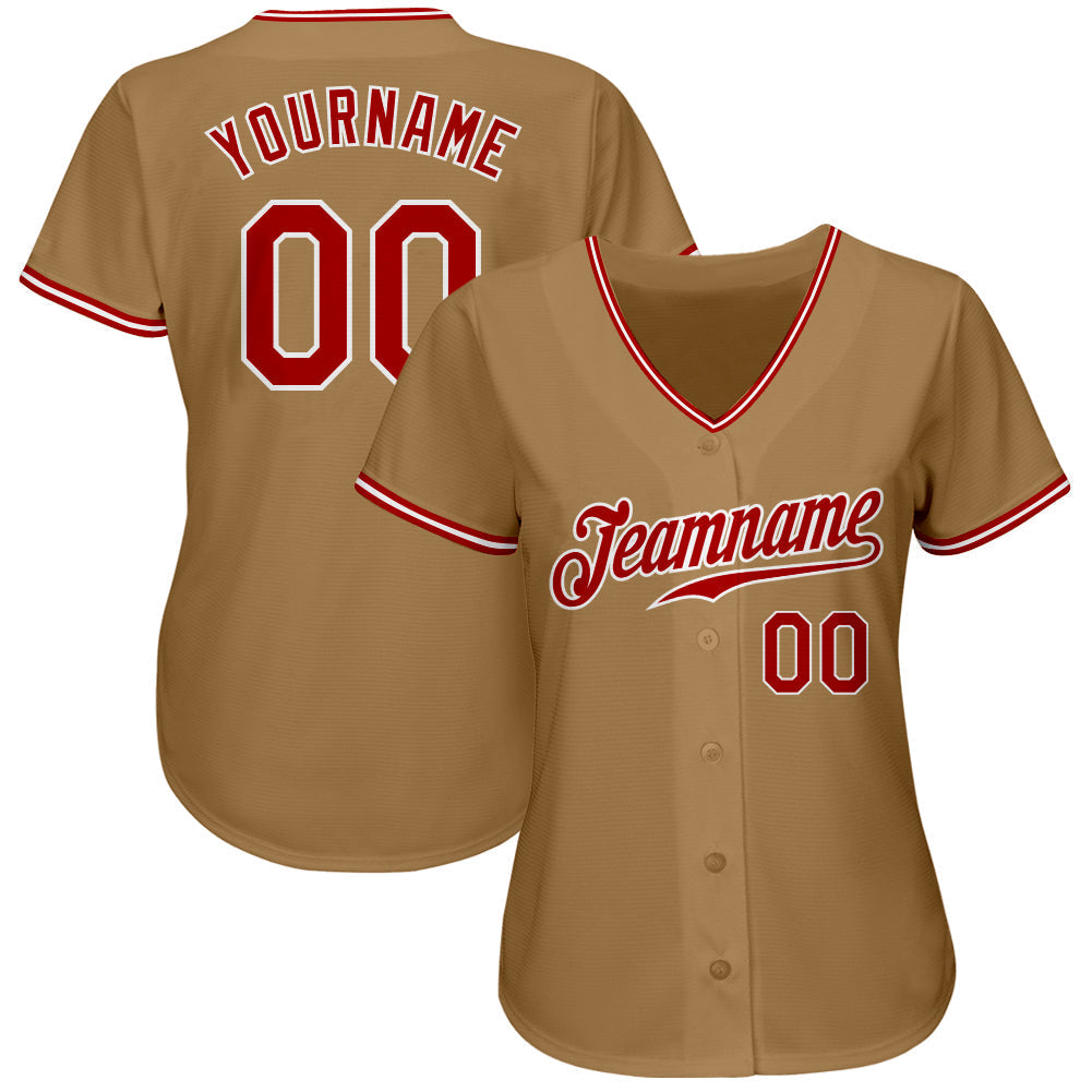 Custom Old Gold Red-White Authentic Baseball Jersey baseball jersey product view 2