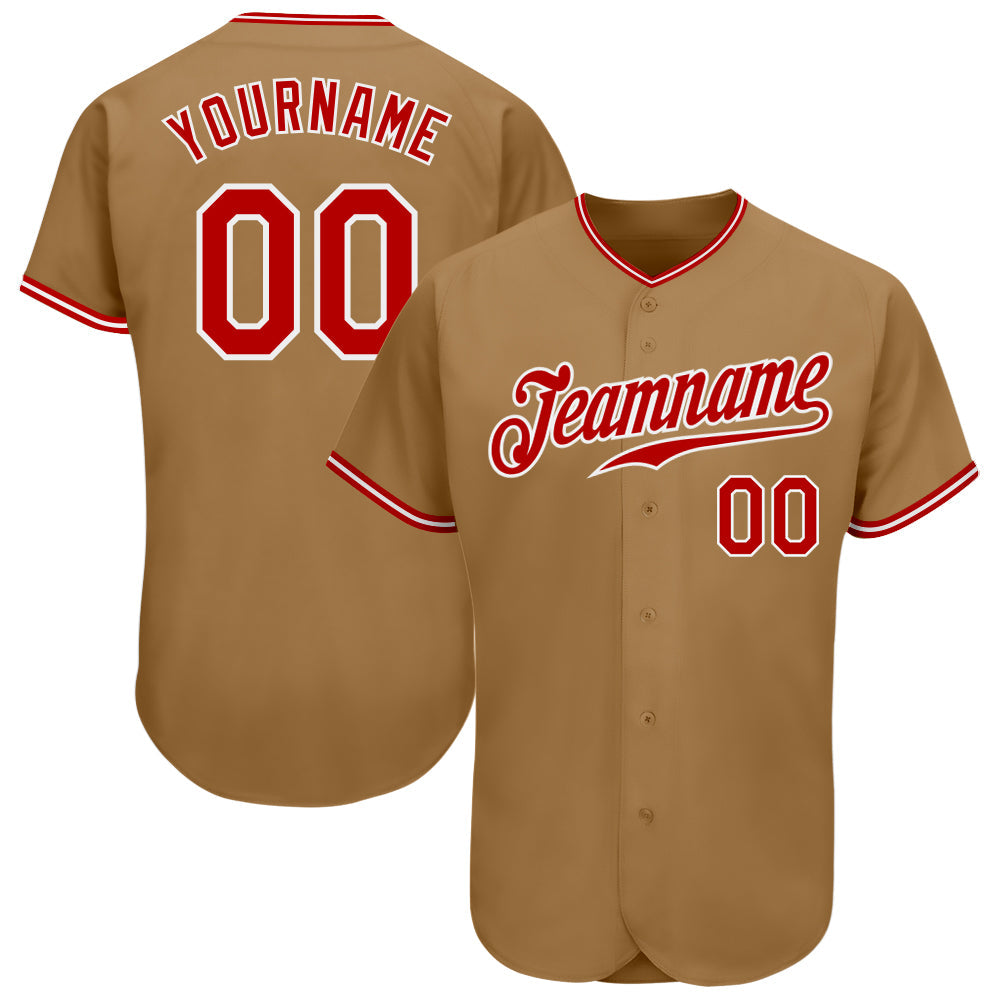 Custom Old Gold Red-White Authentic Baseball Jersey baseball jersey product view 1