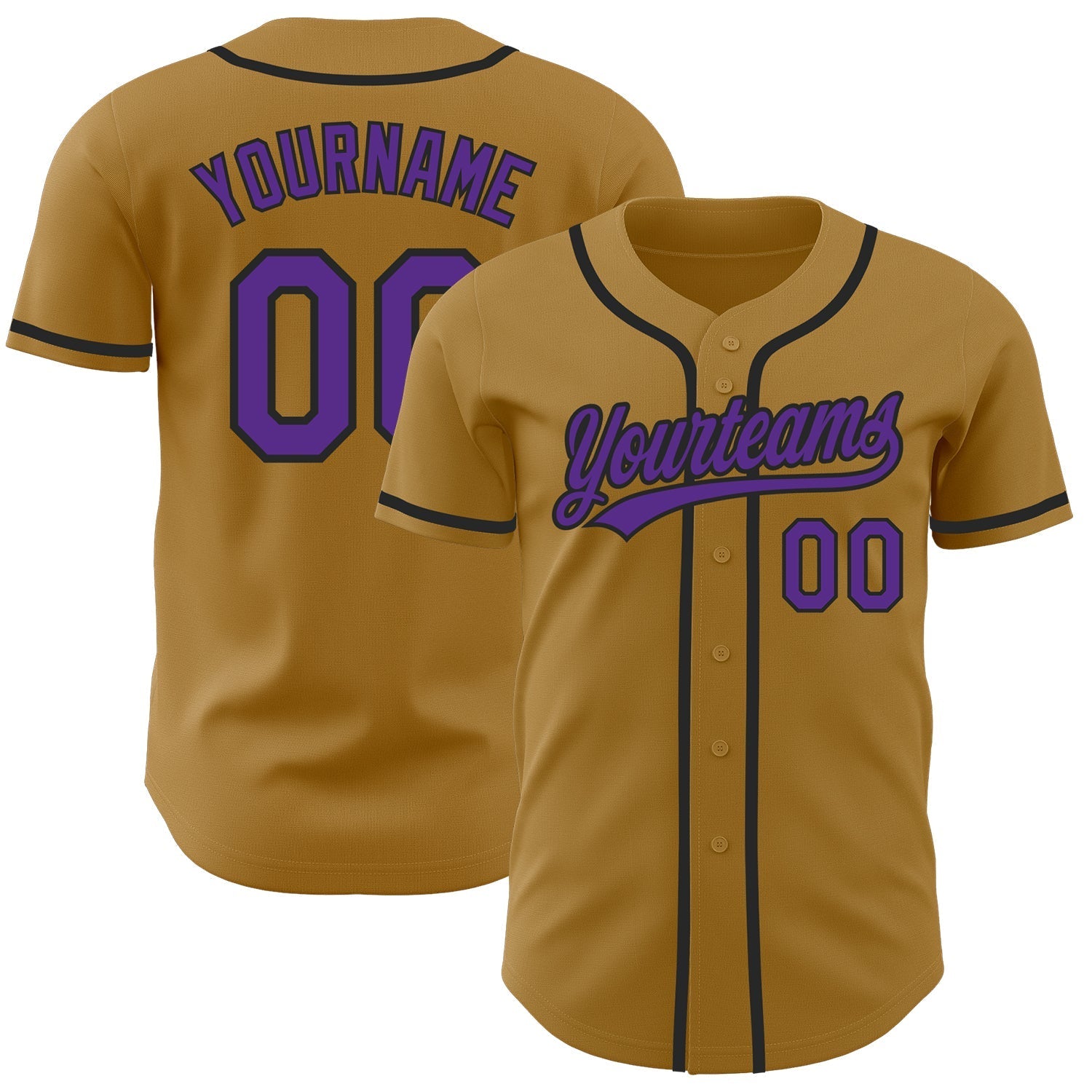 Custom Old Gold Purple-Black Authentic Baseball Jersey baseball jersey product view 1