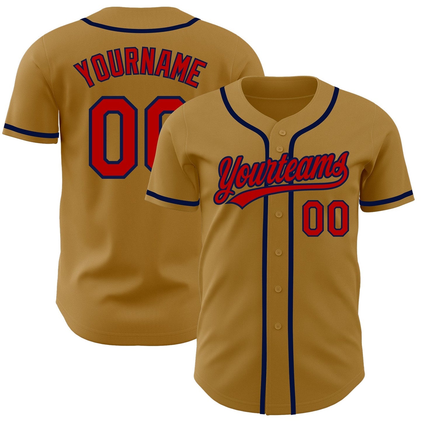 Custom Old Gold Red-Navy Authentic Baseball Jersey baseball jersey product view 1