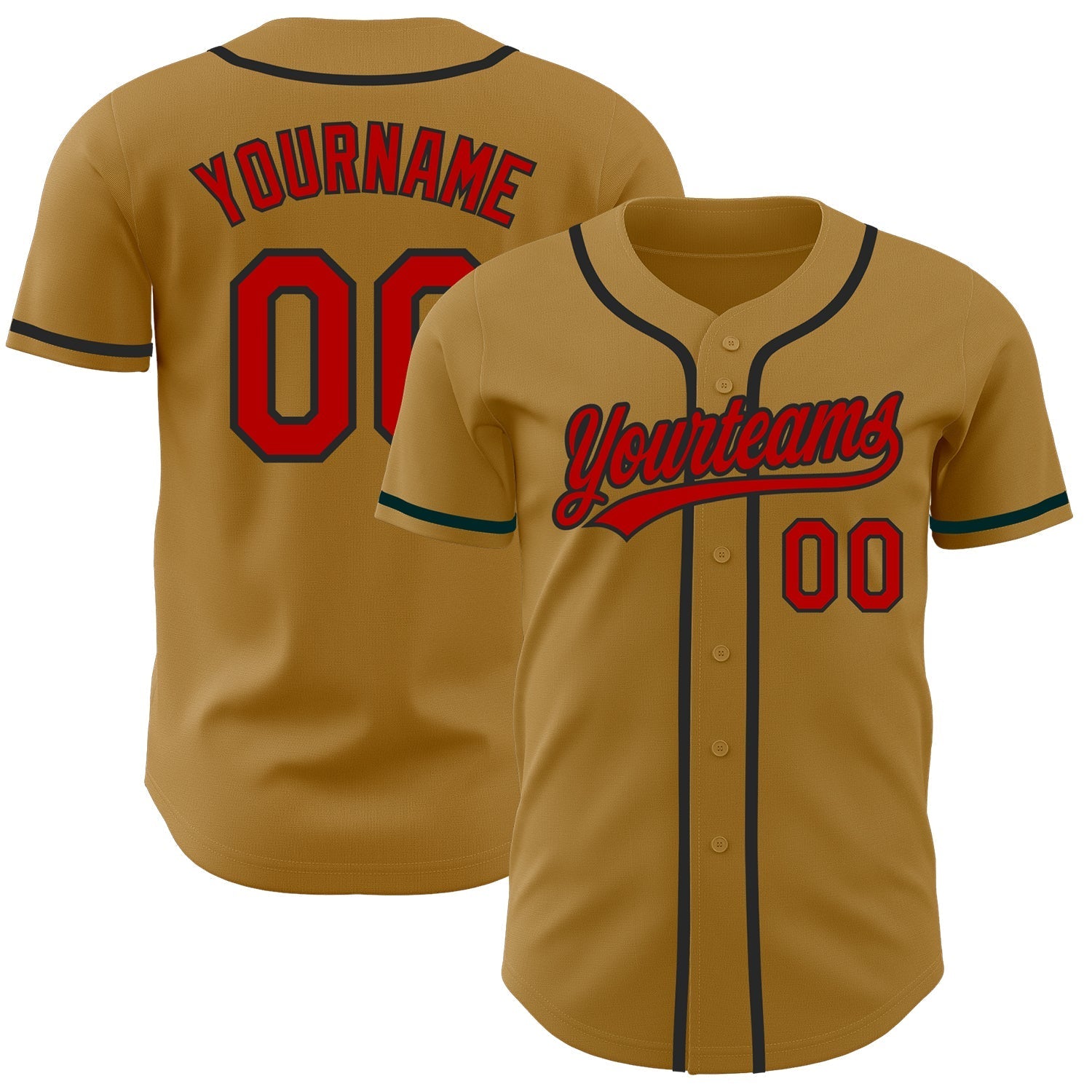 Custom Old Gold Red-Black Authentic Baseball Jersey baseball jersey product view 1