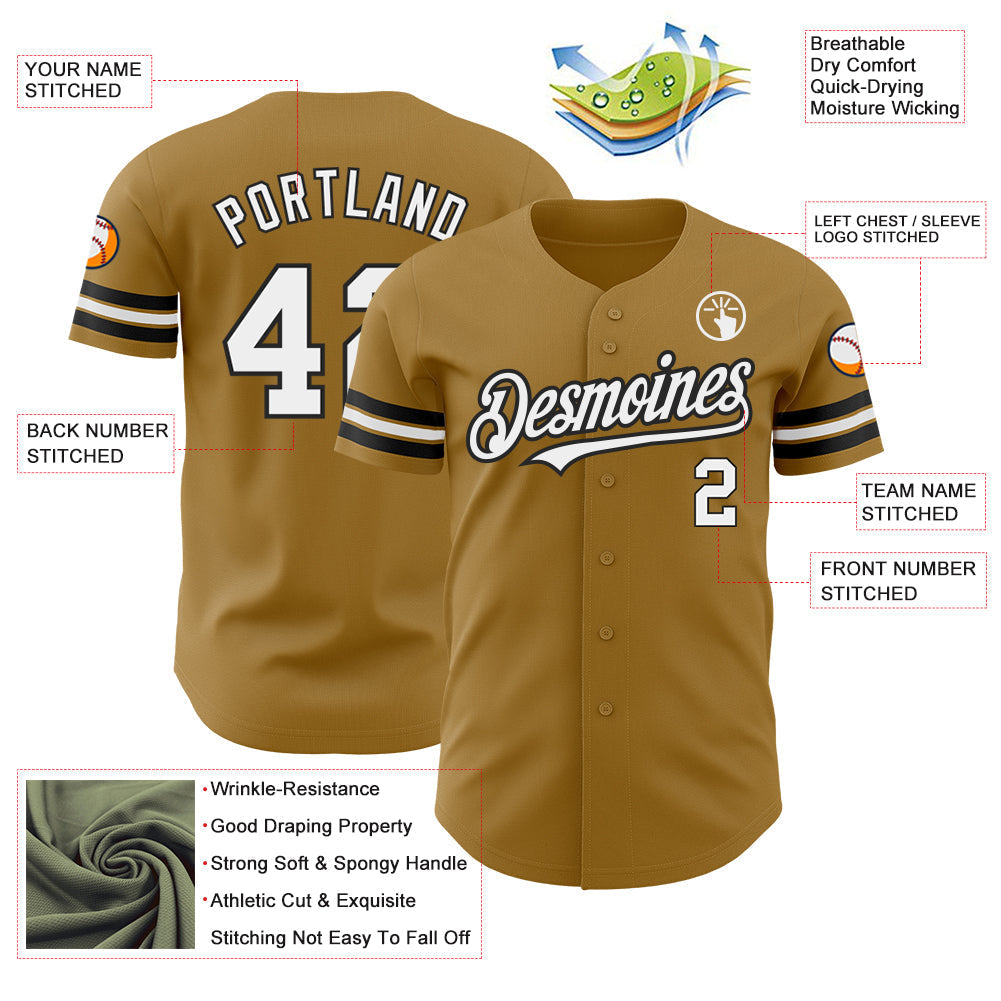 Custom Old Gold White-Black Authentic Baseball Jersey baseball jersey product view 3