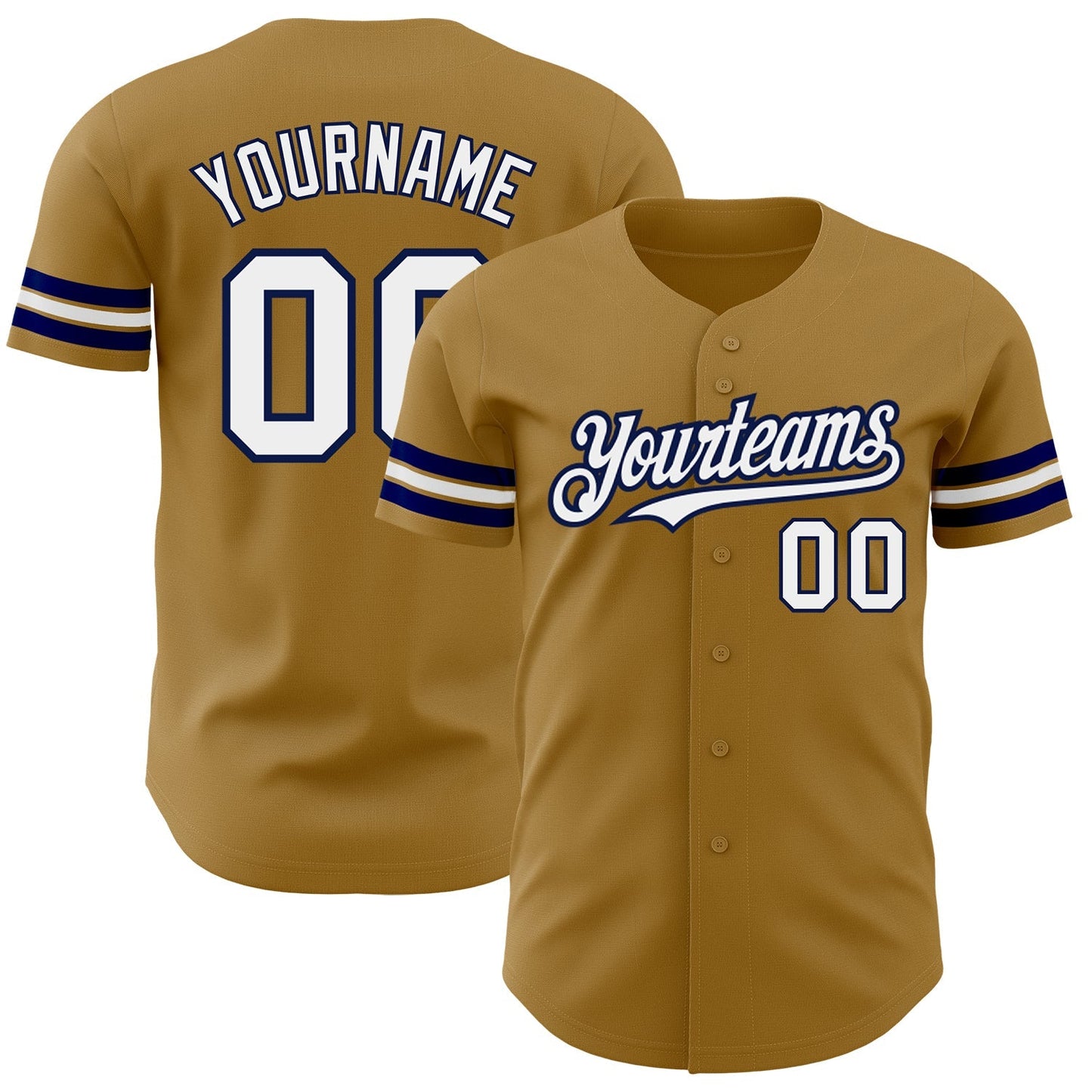 Custom Old Gold White-Navy Authentic Baseball Jersey baseball jersey product view 1