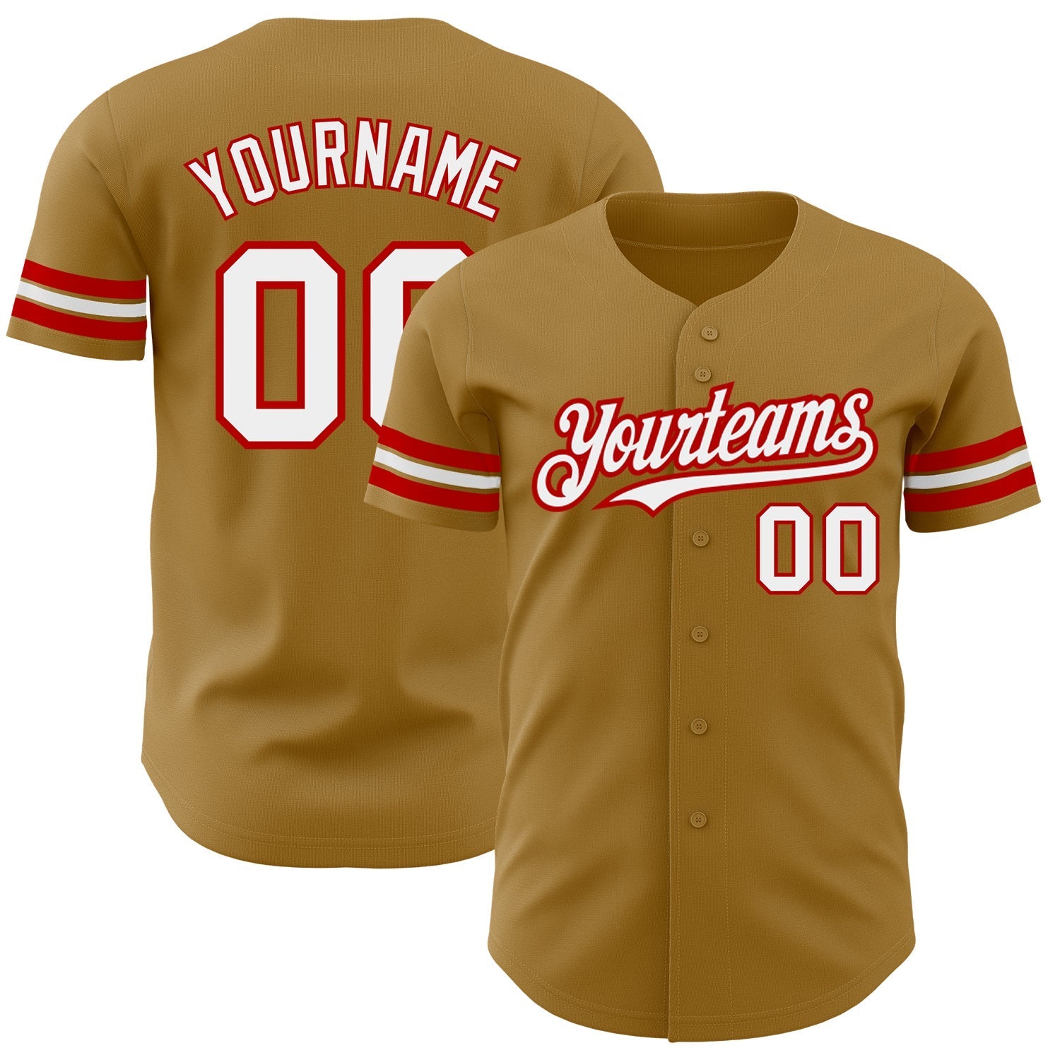Custom Old Gold White-Red Authentic Baseball Jersey baseball jersey product view 1