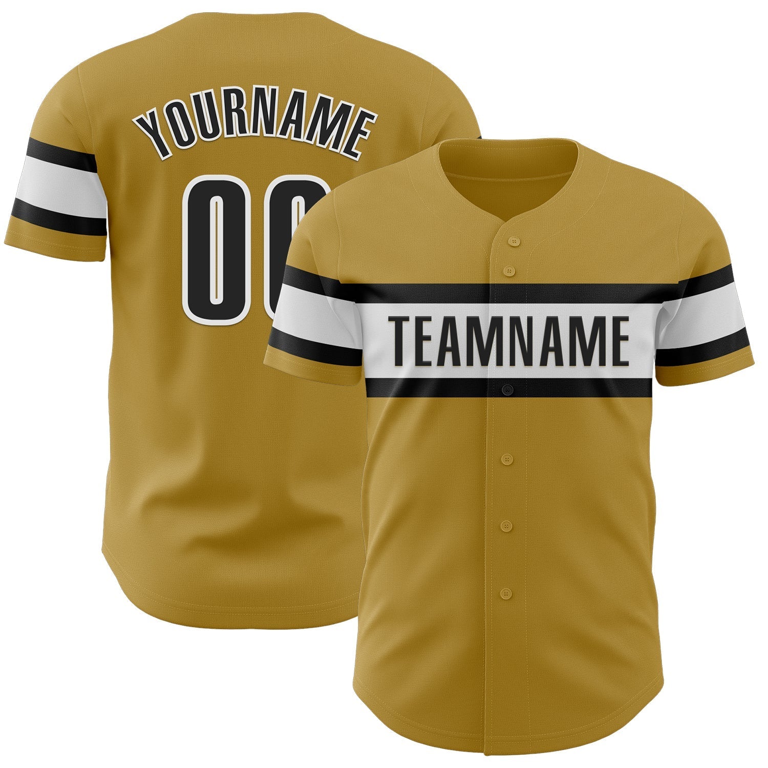 Custom Old Gold Black-White Authentic Baseball Jersey baseball jersey product view 1
