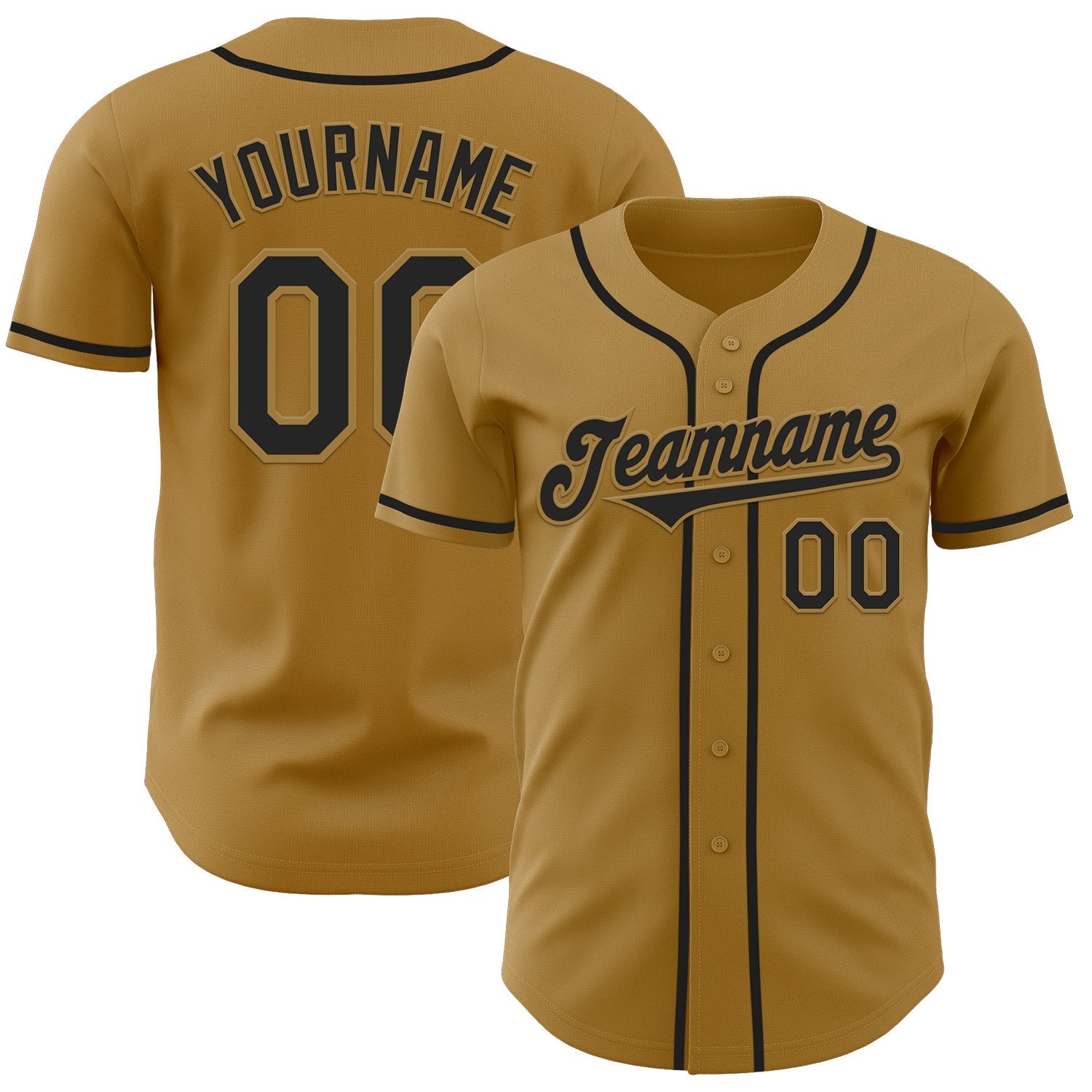 Custom Old Gold Black Authentic Baseball Jersey baseball jersey product view 1