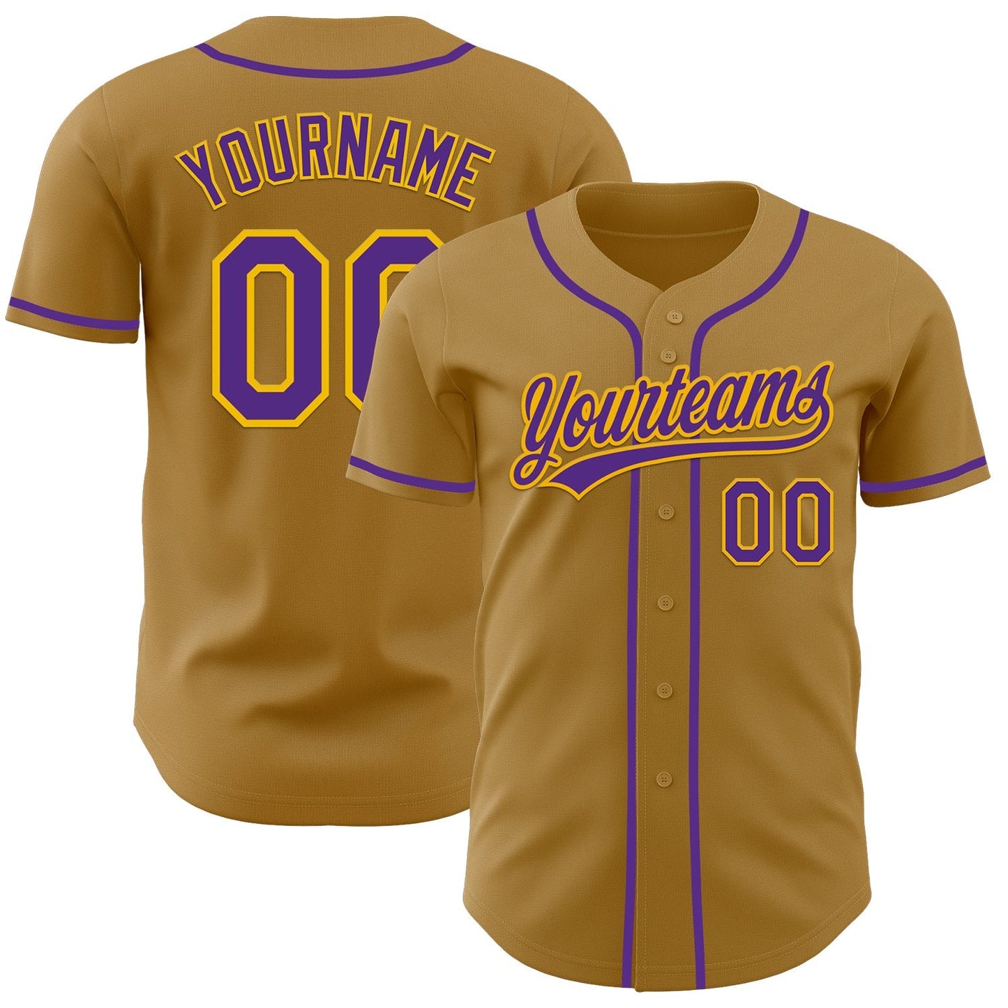 Custom Old Gold Purple-Gold Authentic Baseball Jersey baseball jersey product view 1