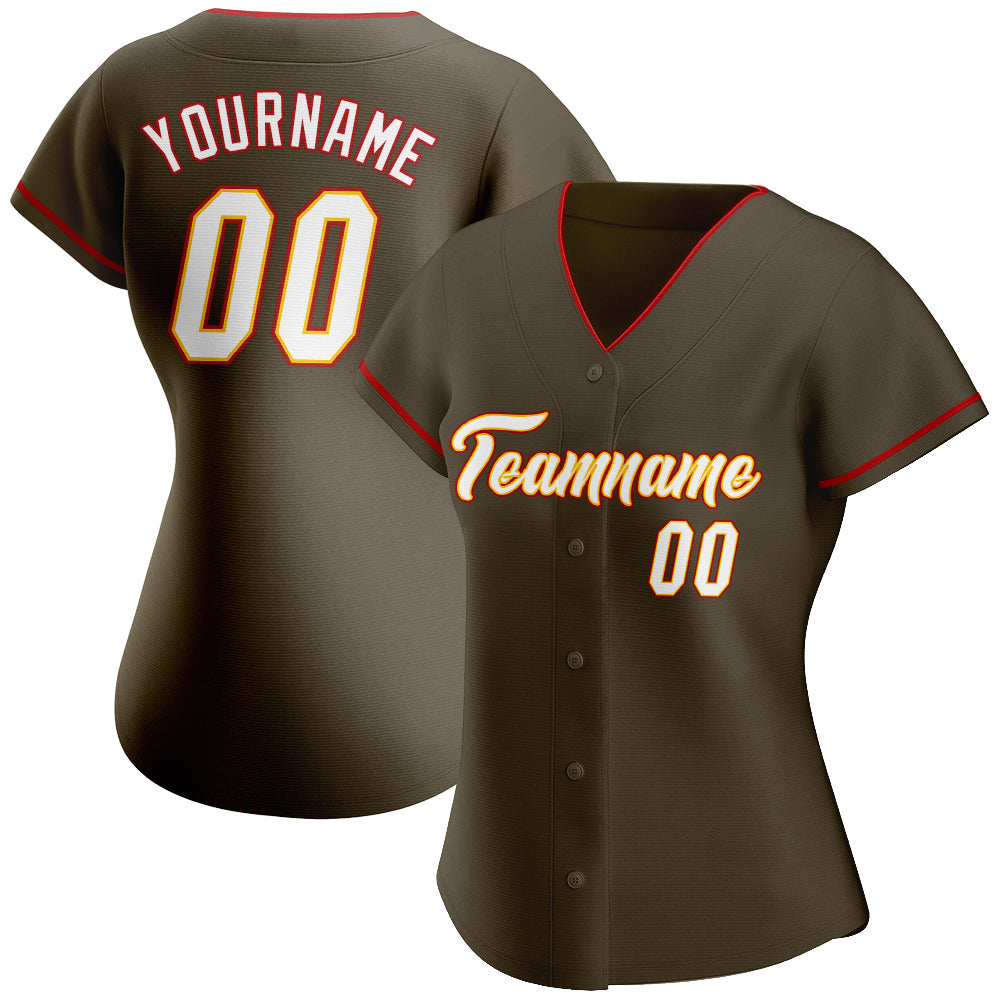 Custom Olive White-Gold Authentic Salute To Service Baseball Jersey baseball jersey product view 2