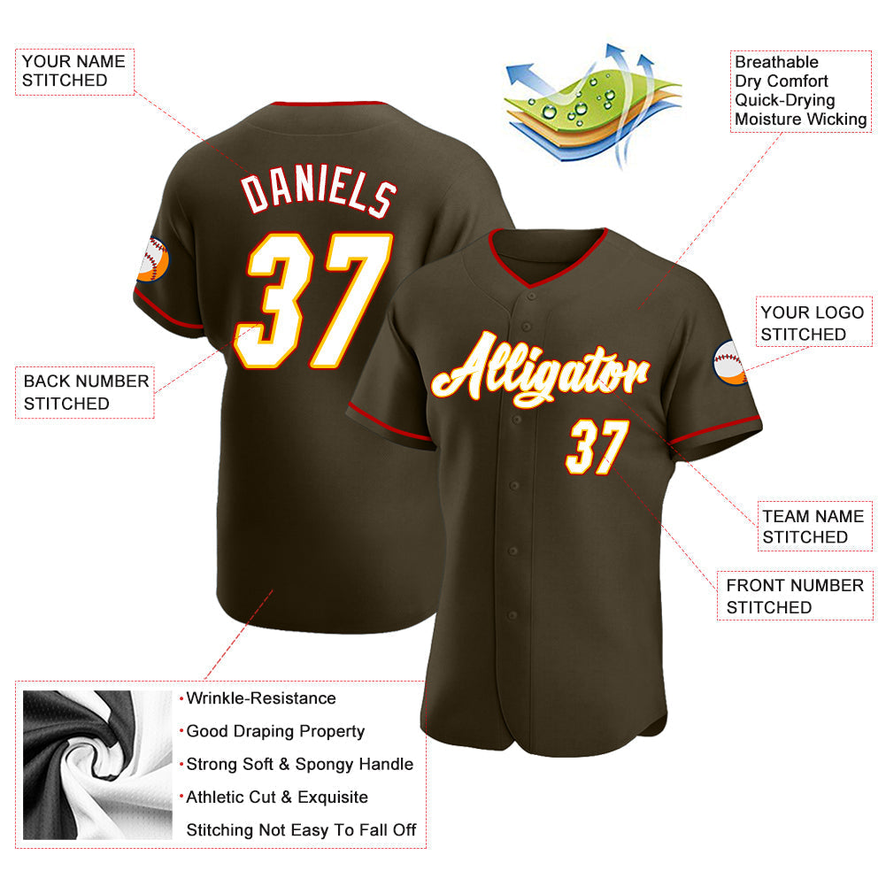 Custom Olive White-Gold Authentic Salute To Service Baseball Jersey baseball jersey product view 3
