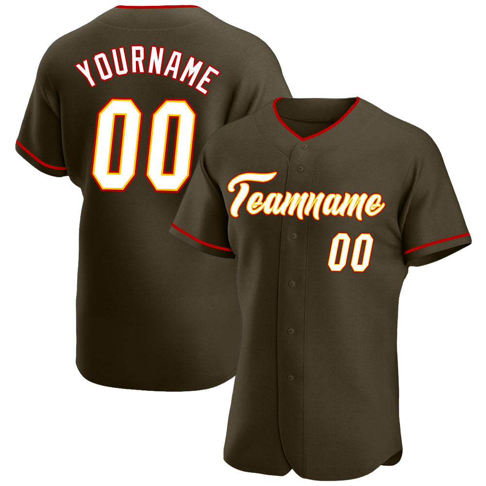 Custom Olive White-Gold Authentic Salute To Service Baseball Jersey baseball jersey product view 1
