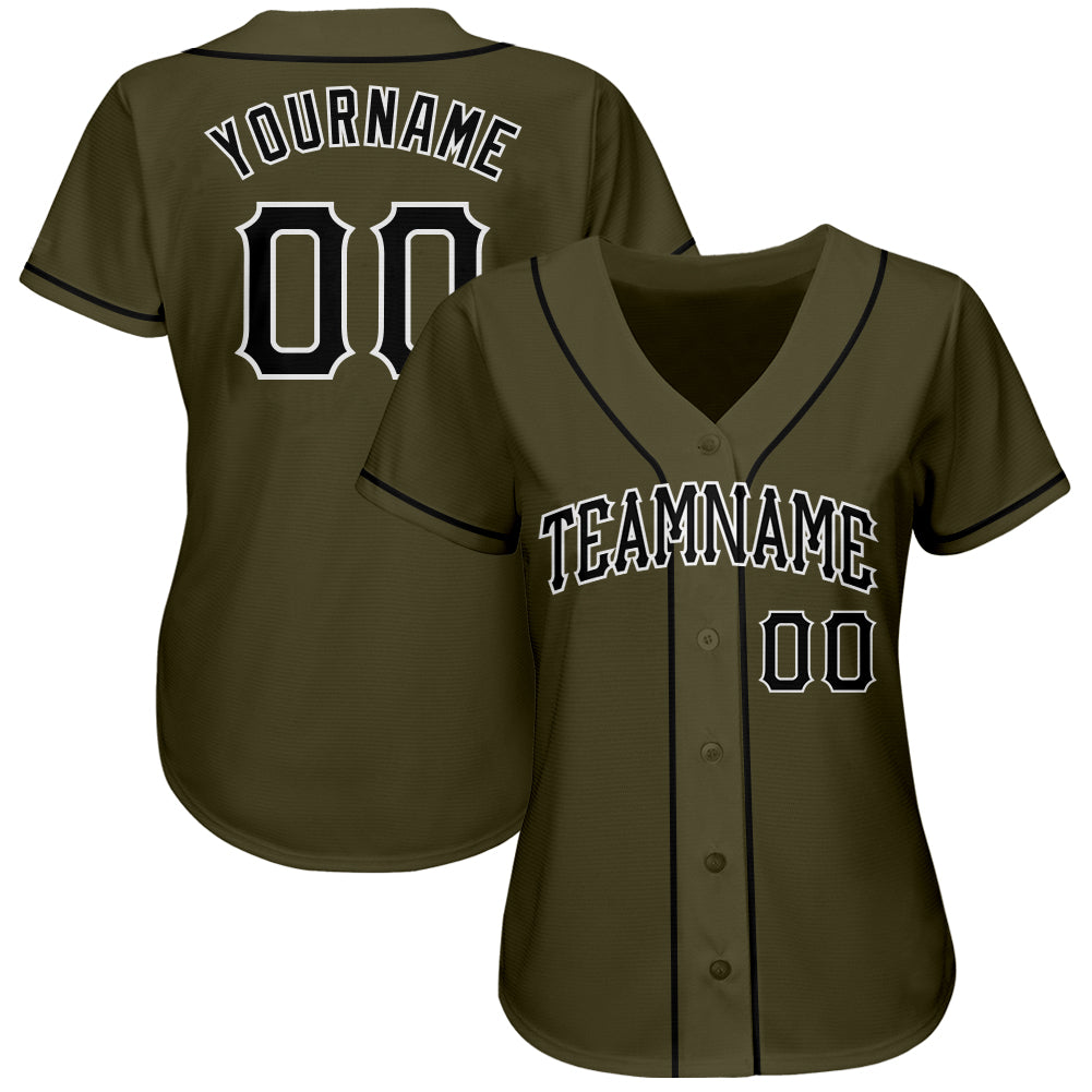 Custom Olive Black-White Authentic Salute To Service Baseball Jersey baseball jersey product view 2