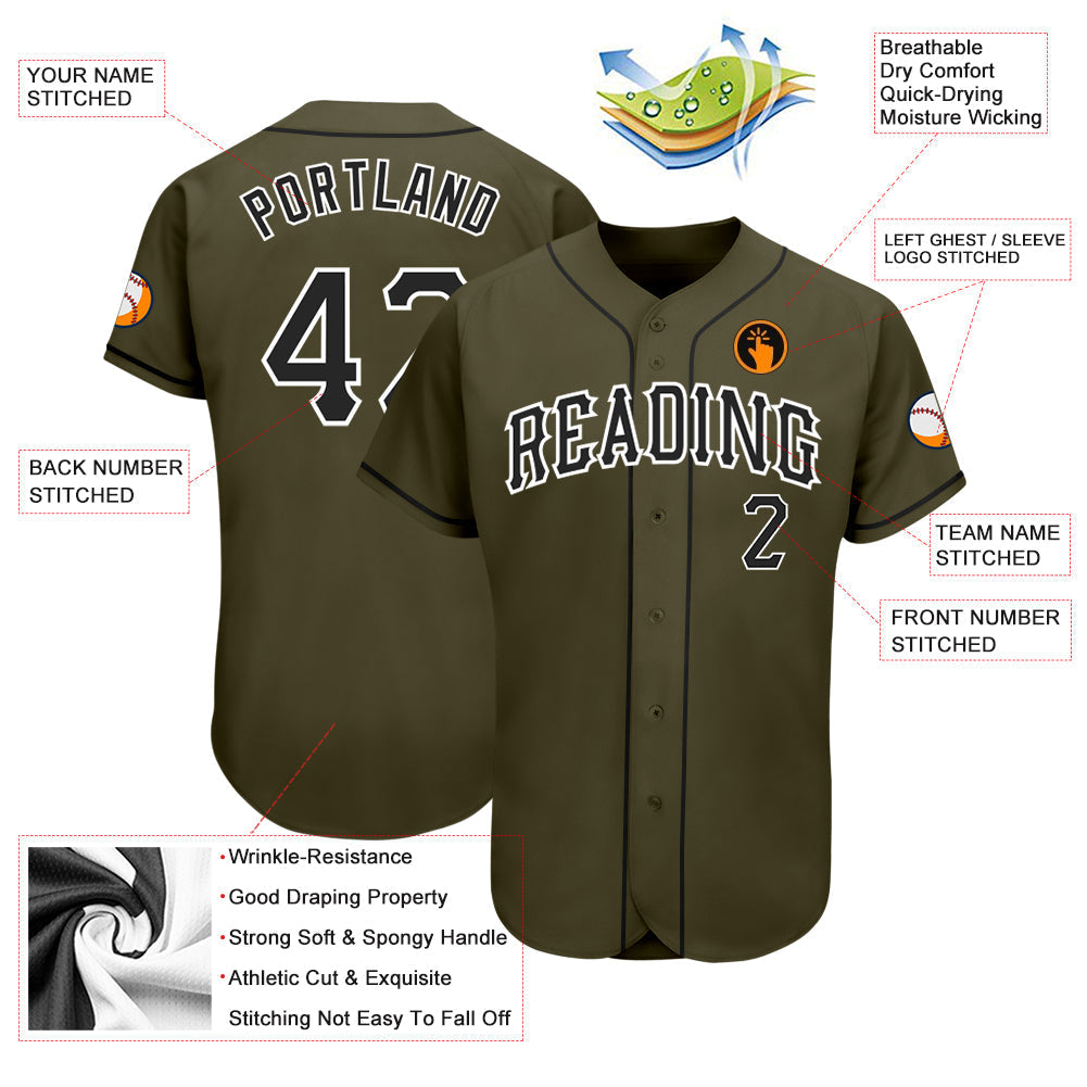Custom Olive Black-White Authentic Salute To Service Baseball Jersey baseball jersey product view 3