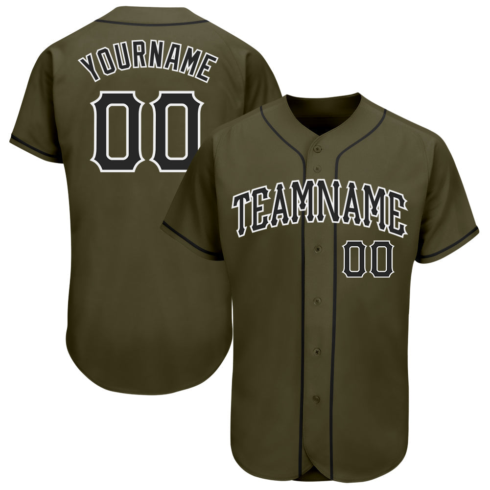 Custom Olive Black-White Authentic Salute To Service Baseball Jersey baseball jersey product view 1