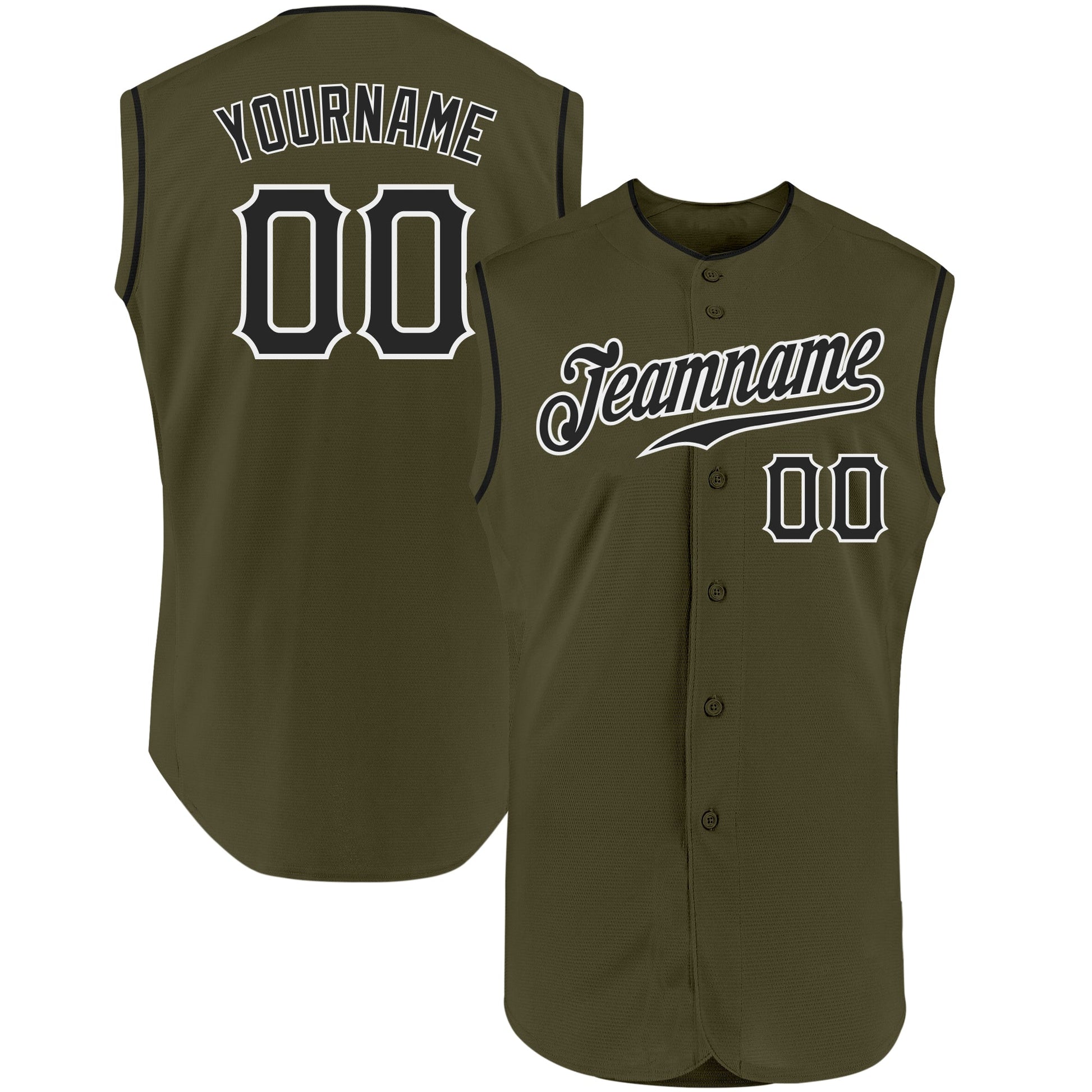 Custom Olive Black-White Authentic Sleeveless Salute To Service Baseball Jersey baseball jersey product view 1