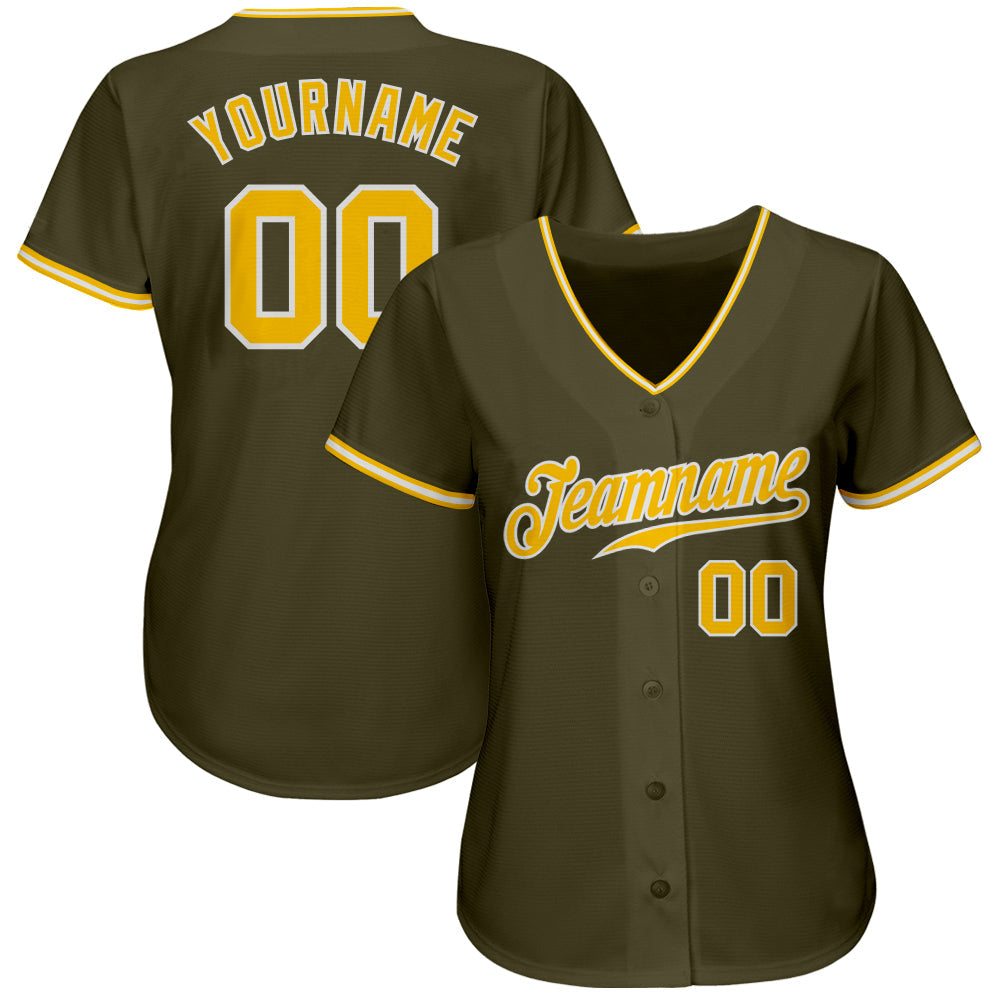 Custom Olive Gold-White Authentic Salute To Service Baseball Jersey baseball jersey product view 2